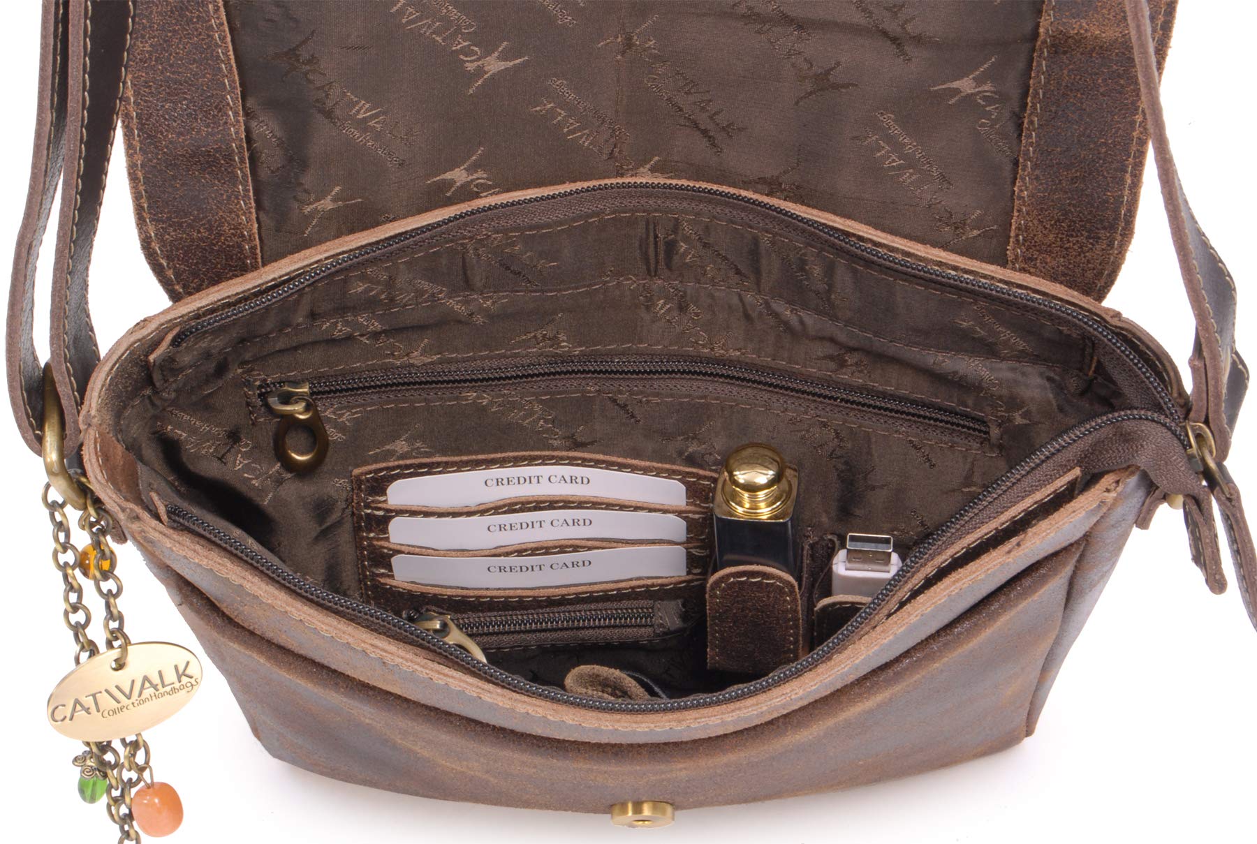 Catwalk Collection Handbags - Borsa a Tracolla in Pelle Invecchiata - Messenger Bag Media da Donna - Borsa da Giorno Formato A5 - Sabine M