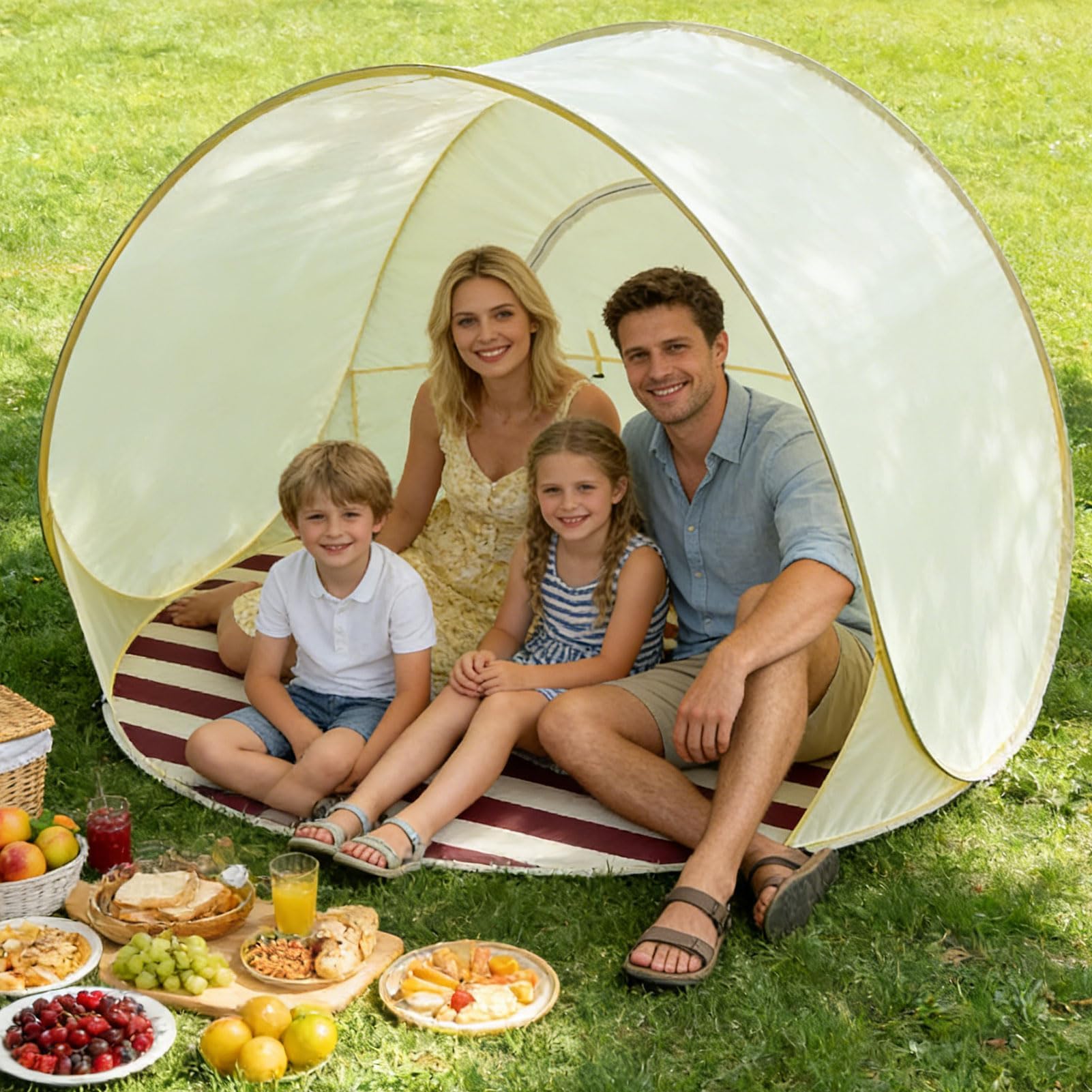 Tente De Plage Pop Up avec Protection UV XXL, 3-4 Personnes UPF 40+,Tente Plage Bebe Anti UV,Tente De Plage Jetable, Protection UV Et Pare-Vent, Abris De Plage, Protection Solaire Pop-up