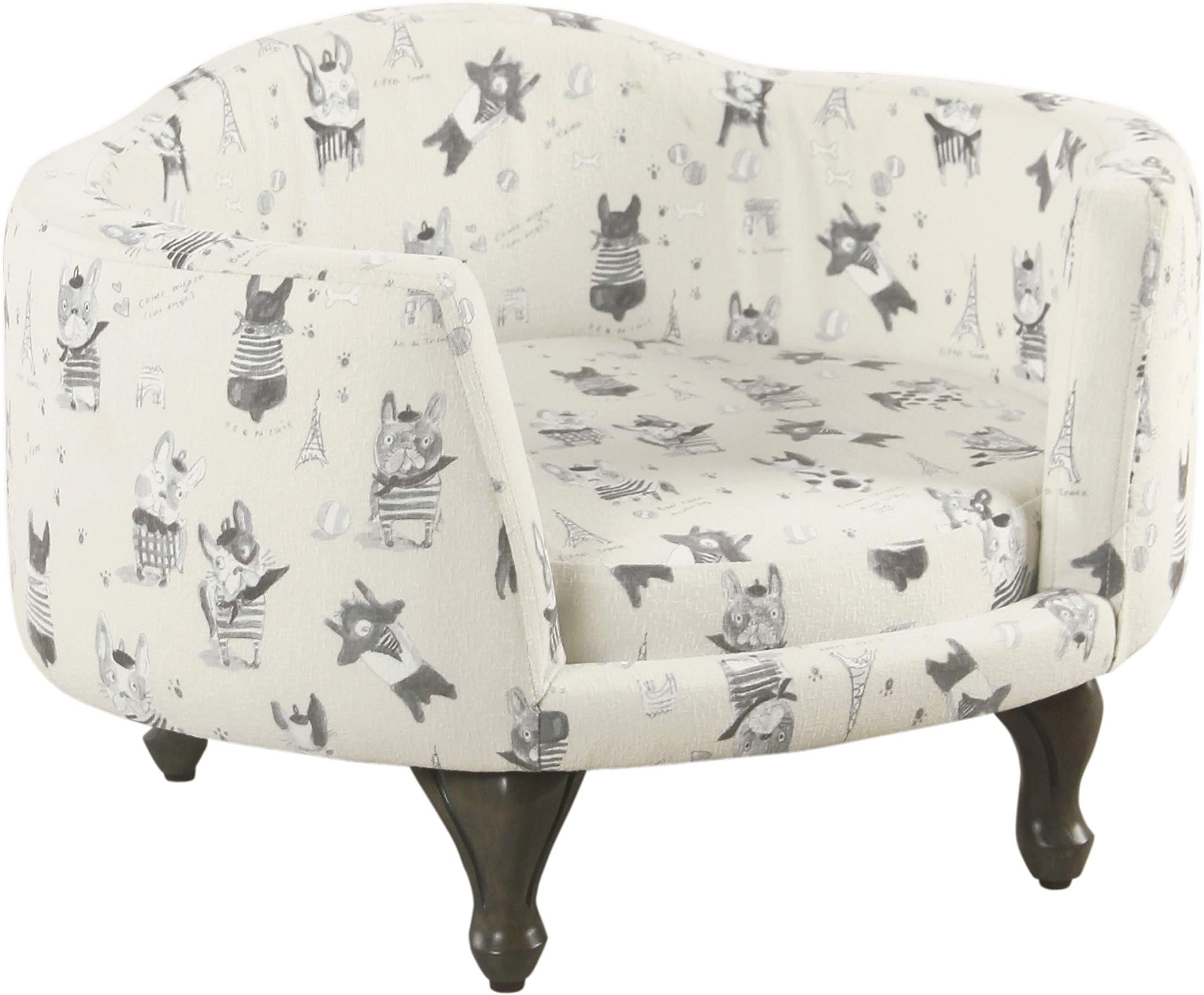 Home Decor | Upholstered Curved Pet Bed | Luxury Cat & Dog Beds & Furniture | Round Pet Bed Created with Stain Resistant Fabric, Cream and Gray, Medum