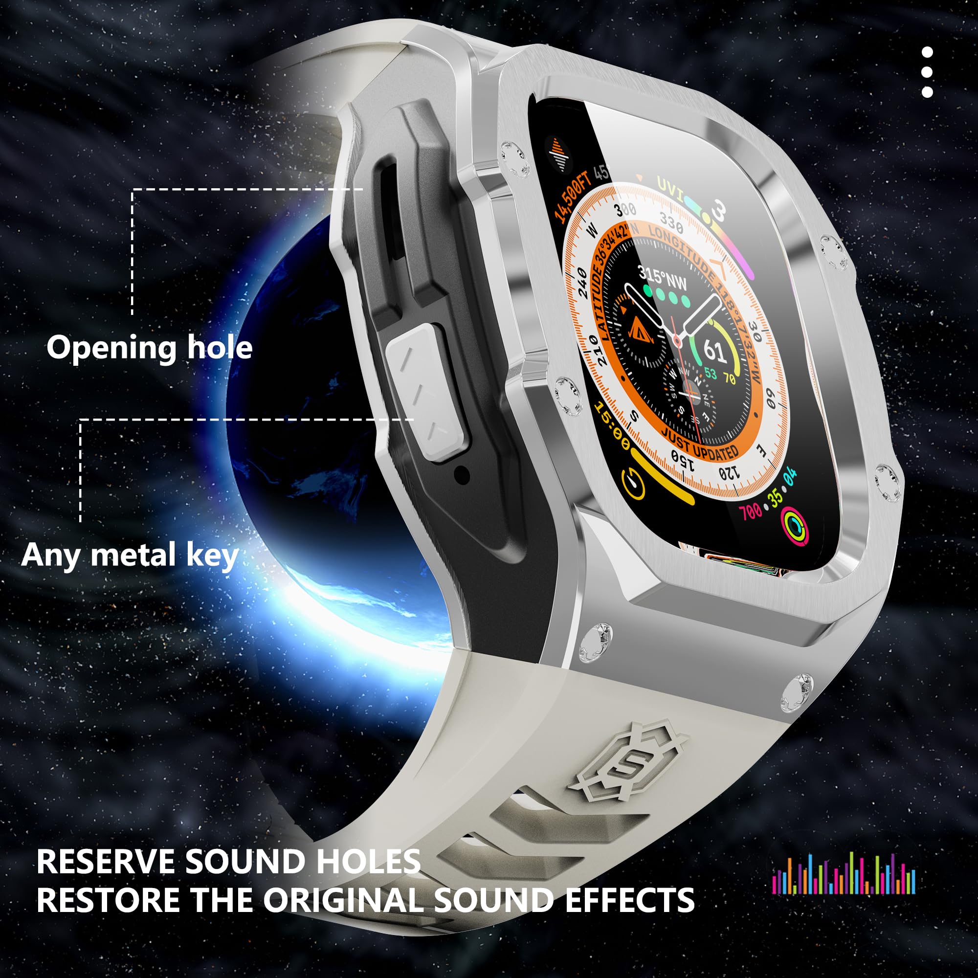 VeveXiao Wytrzymałe etui z paskiem kompatybilne z Apple Watch Ultra 2 paski 49 mm, metalowa osłona ochronna z wymiennym paskiem z gumy fluorowej do zegarka iWatch Ultra 49 mm, pasek męski