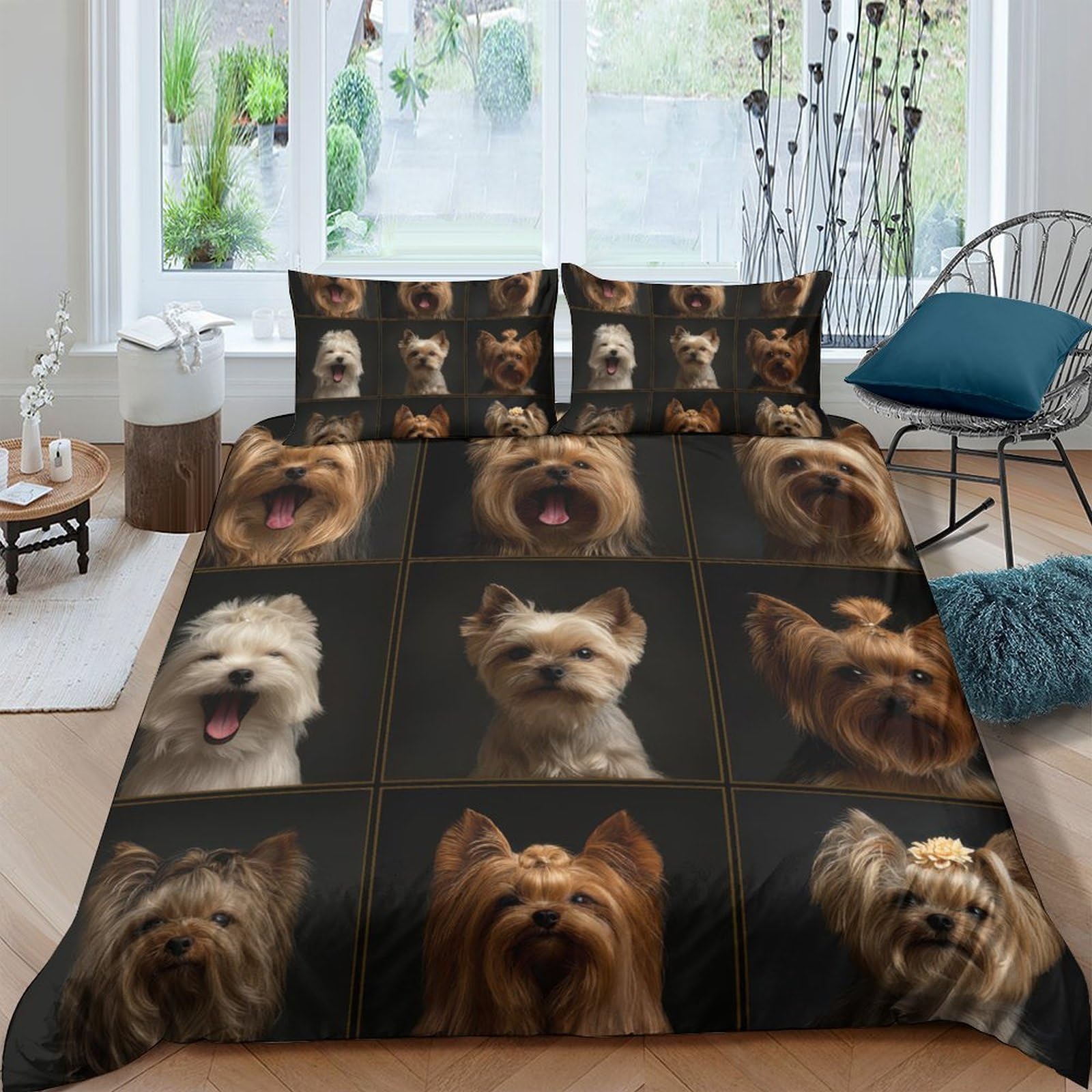 Ctjqhvkz Style-3 3D Printed Yorkshire Terrier Fitted Sheet Microfiber Soft Breathable Dog Face Mattress Cover Bedroom Decor Single（135X200cm）
