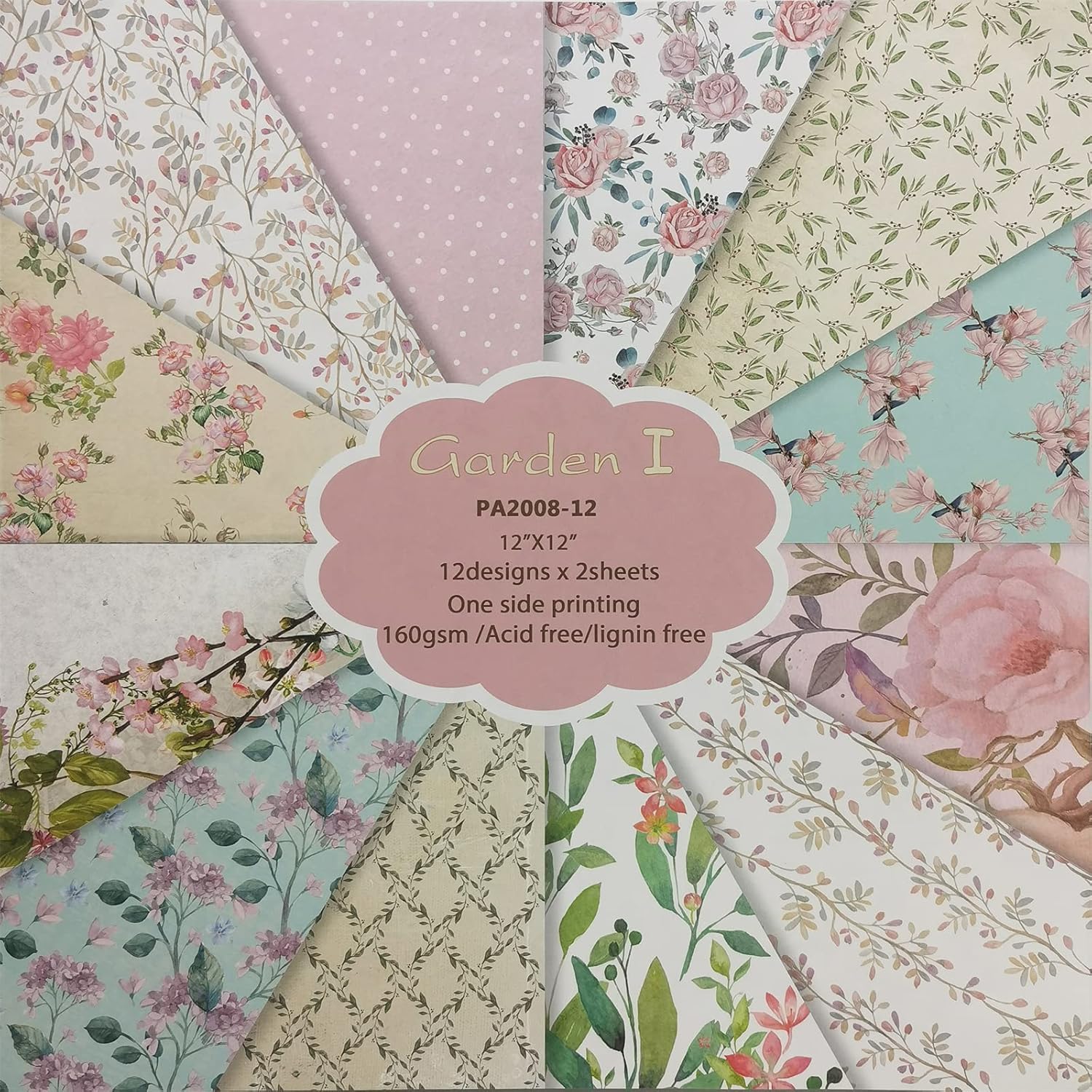 Gnognauq Cardstock Paper Pad 12x12 Inches Lovely Garden Cardmaking