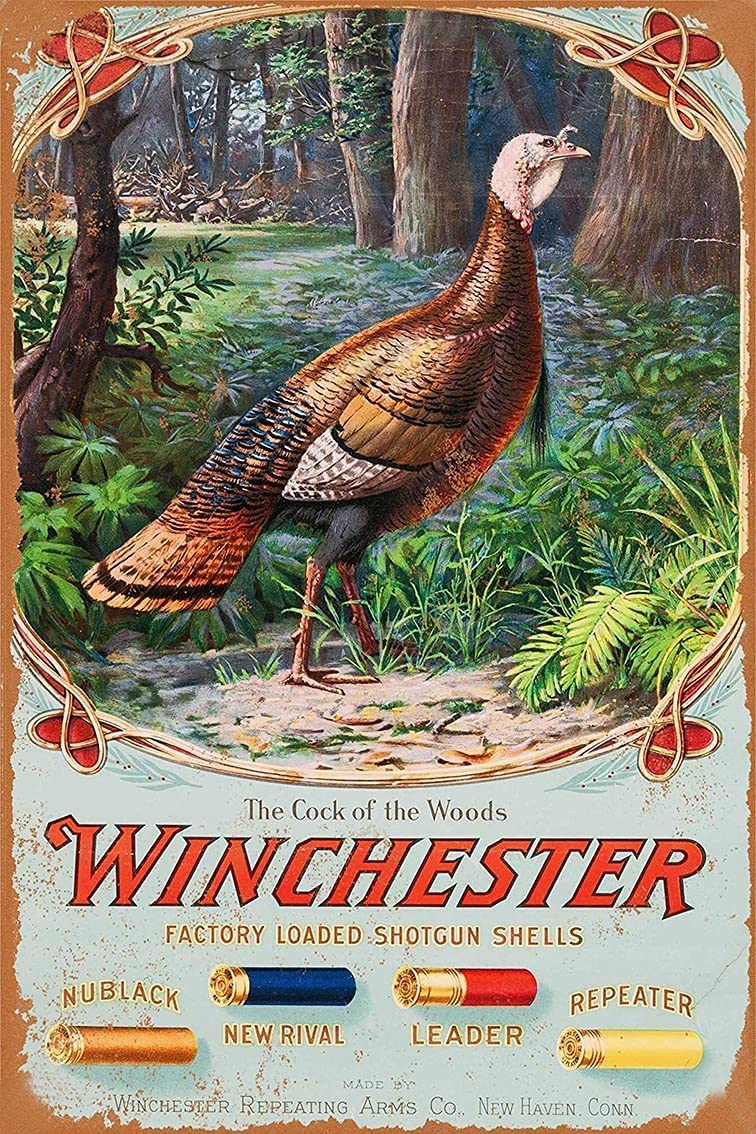 Winchester Tin Sign Wild Turkey Hunt Vintage Tin Sign, Tin Sign, Wall Decor, Metal Sign, Home Bar, Garage Tin Sign 12x8inch