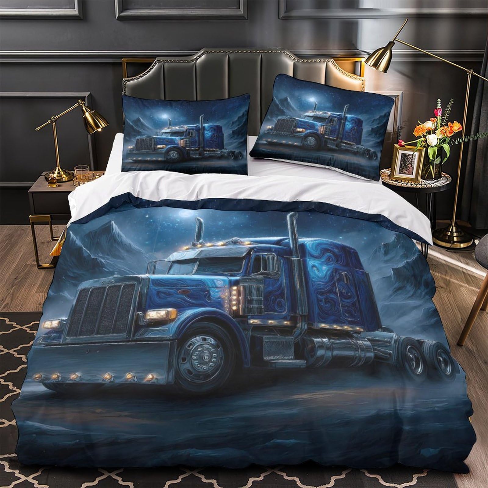 Housse de Couette Camion 140x200 Parure Lit Garçon Microfibre 3D