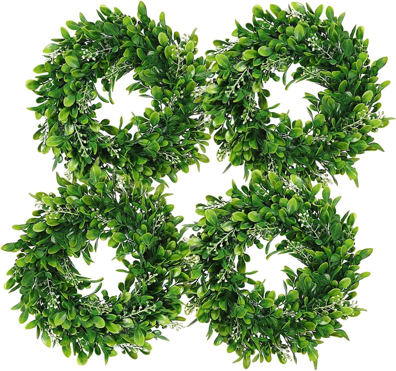 LSKYTOP 4 Pcs Boxwood Wreath with Artificial Green Leaves Door Wall Window Decoration,11Inch/PC