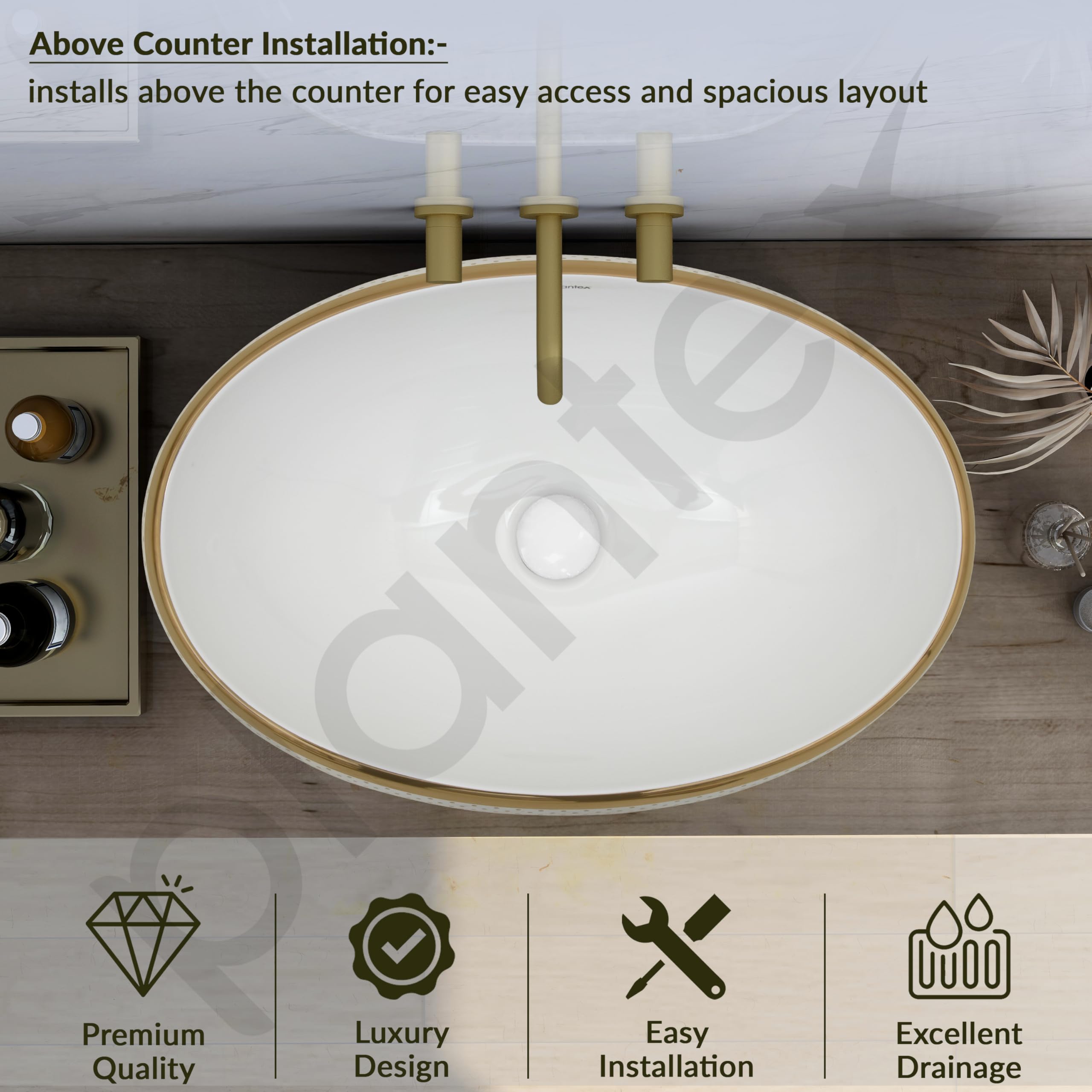 Plantex Ceramic Wash Basin - White & Gold -5 Plantex Ceramic Wash Basin - White & Gold -5