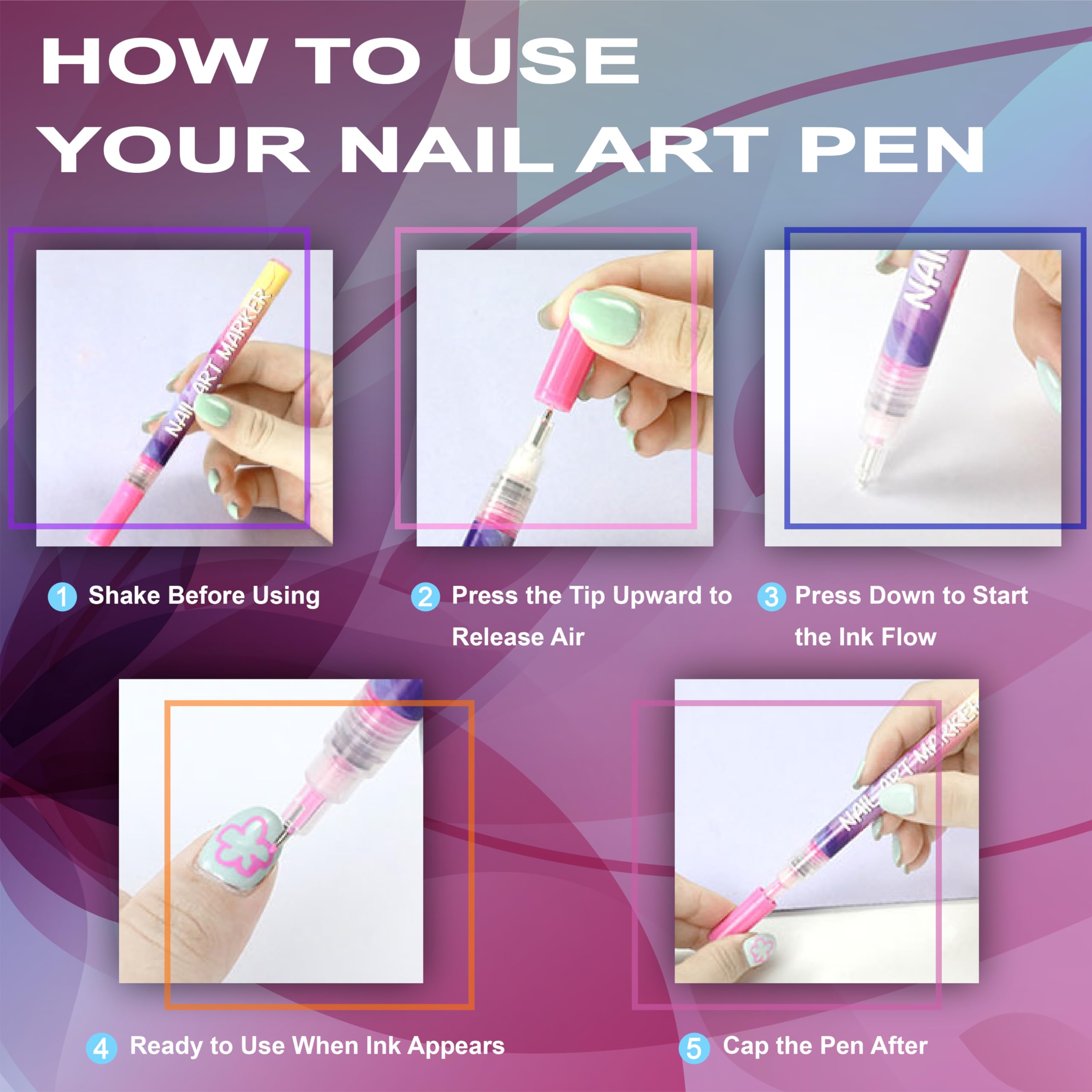 Nagelkunst-Stifte, 0,5 mm feine Spitze, Acryl-Nagellackstifte, schnelltrocknend, wasserdicht, Zeichenstift für DIY-Nagelkunst-Design und Maniküre-Werkzeug-Set (mehrfarbig)