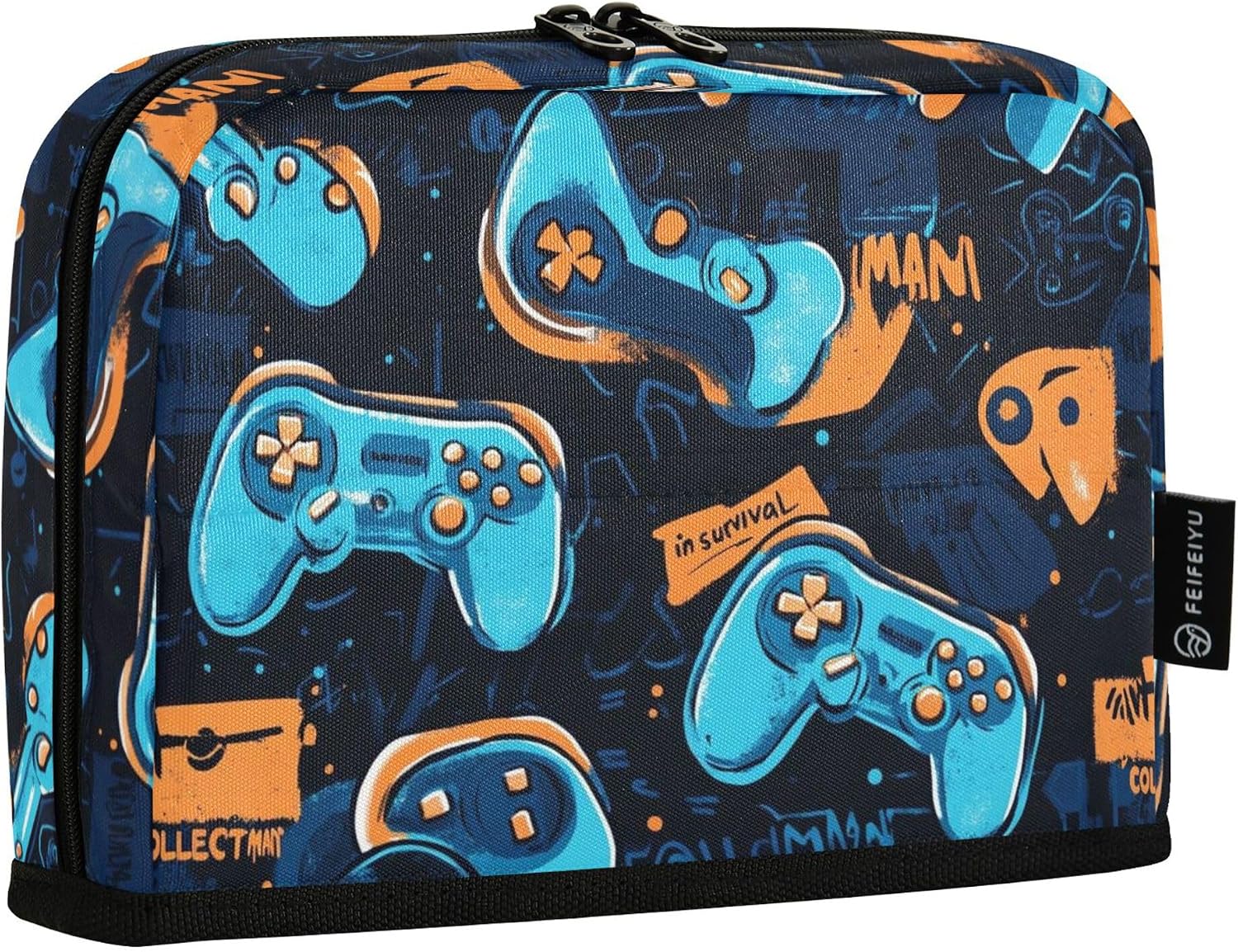 Moody Neon Game Controller Graffiti Seamless Pencil Case Large Capacity Standing Pen Bag, Multi-Slot School Stationery Pouch with Magnetic Snap Base for Students Girls Boys, Multifunctional Cosm