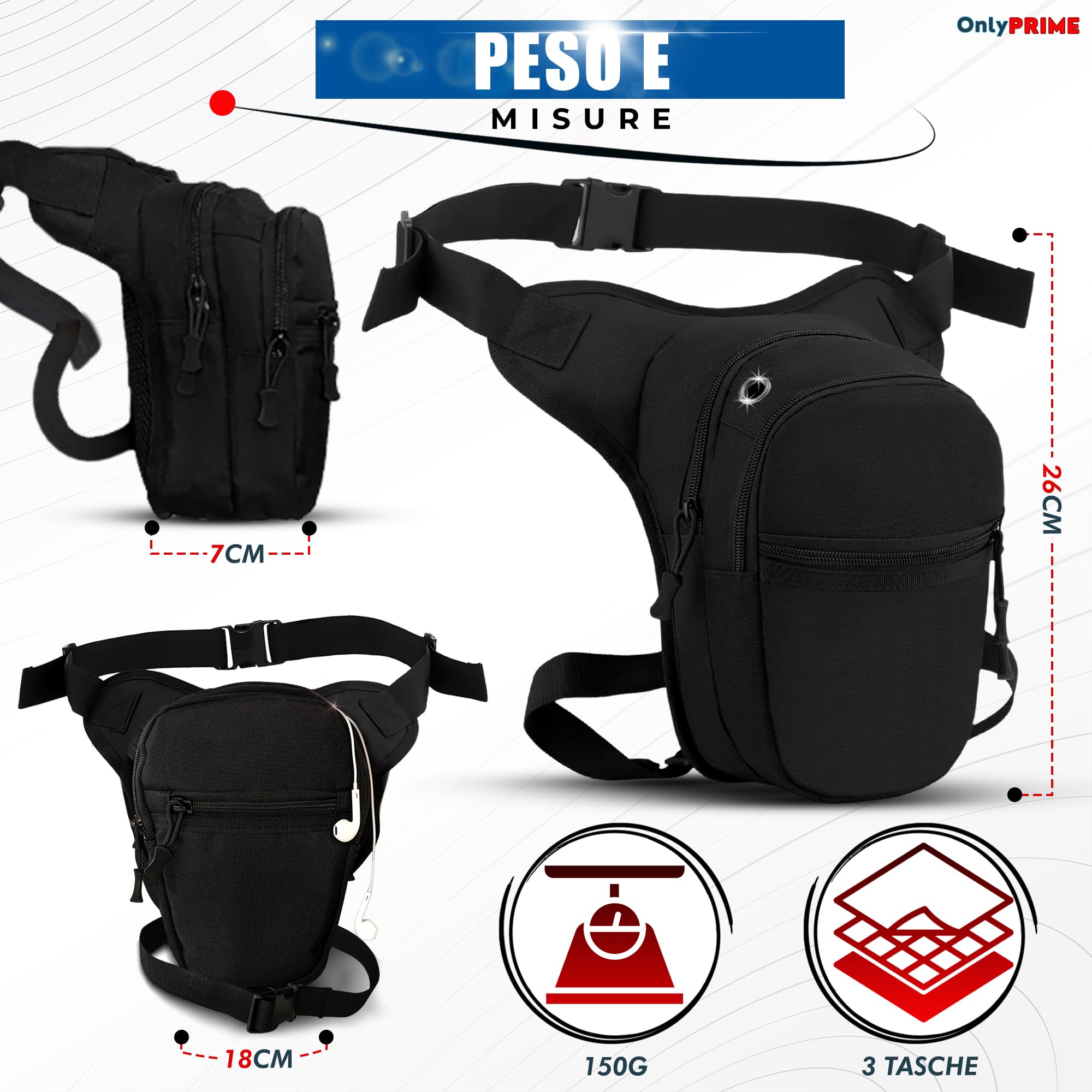 Marsupio da Gamba Tattico Impermeabile per Moto Uomo – Accessori Moto Uomo con Borsello Gamba Resistente per Viaggi e Uso Quotidiano (Copertura Antipioggia)