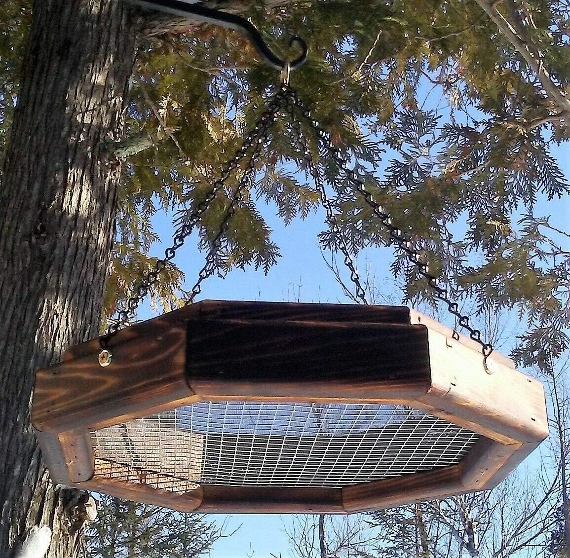 Large Hanging Octagon Platform Bird or Squirrel Feeder Cedar Wood