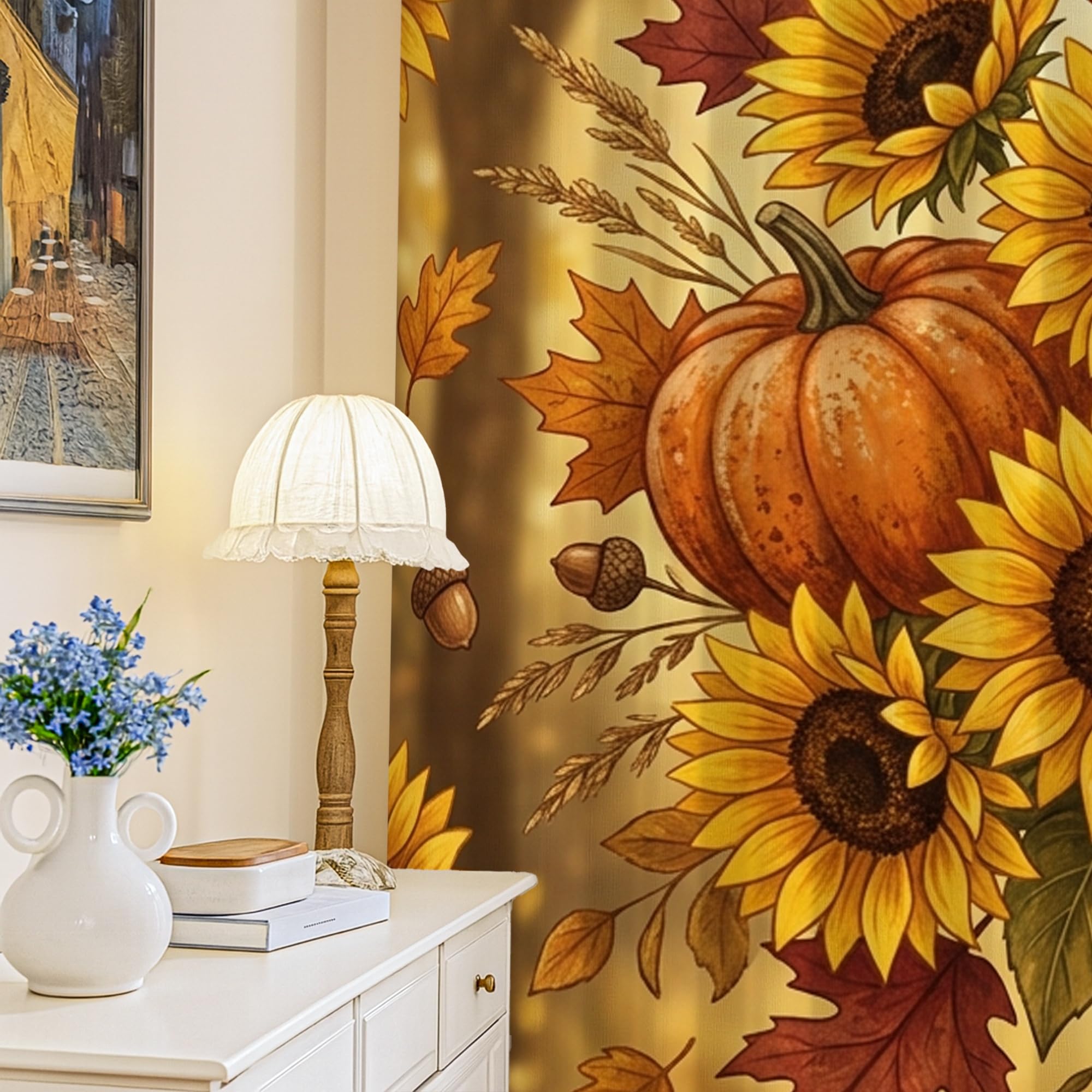 Rideaux occultants pour chambre d'enfant et bureau style automne rustique