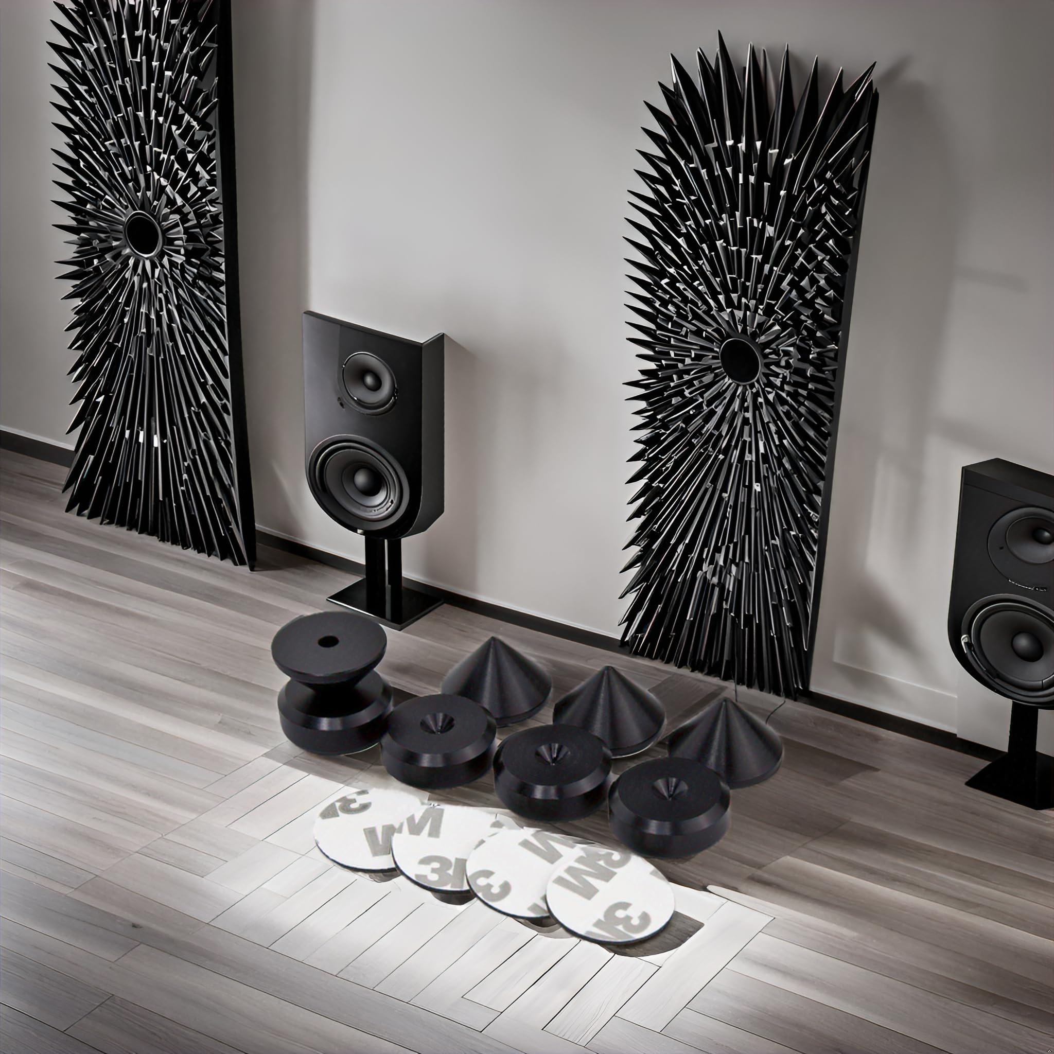 Aluminium Noir Haut-Parleur Pointes de découplage/Cônes + Contre-Pointes + Cercles 3M Coussinets en Mousse EVA