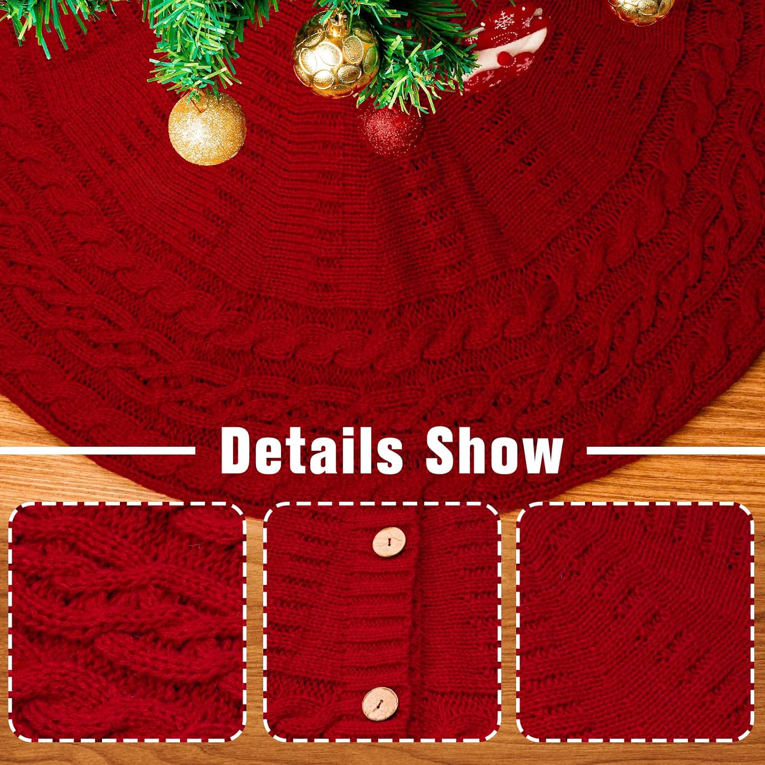 Red Christmas Tree Skirt 24 Inch, Knitted Tree Skirt for 4Ft Pencil Tree, Vintage Thick Small Tree Skirt for Christmas Trees Decoration, Xmas Home Indoor Farmhouse Decorations