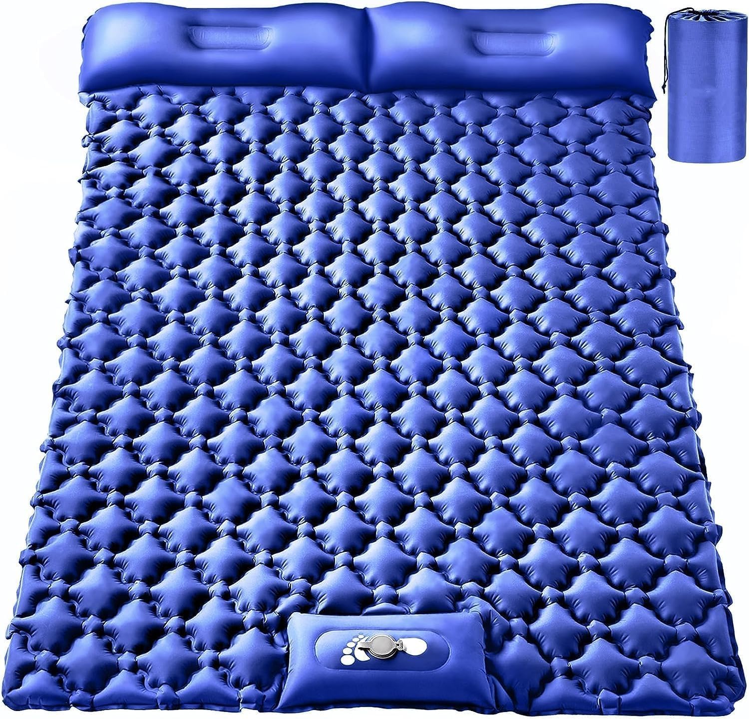 SIMPDIY Double Camping Sleeping Pad, Ultralight Self Inflating Pad with Pillow Built-in Foot Pump for Camping for Backpacking Hiking (Bright Blue)