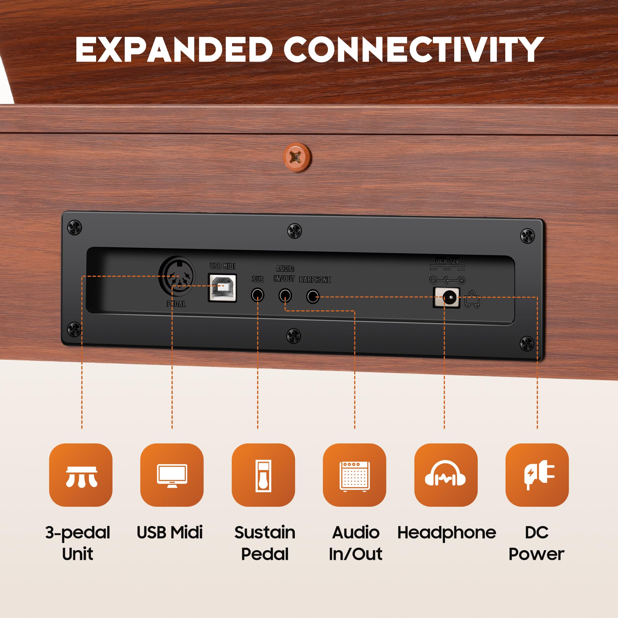 CAHAYA Pianoforte Digitale 88 Tasti – Piano Elettrico a Grandezza Naturale con Tasti Pesati, Corpo in Legno, 380 Suoni, Triplo Pedale per Principianti, Supporta USB-MIDI