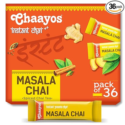 Chaayos Instant Tea Premix - Masala Chai Flavour - Regular Sugar (14 Grams * 36 Sachets) (Makes 504g) | Masala Tea Powder | Premix Tea | Masala Chai | Assam Tea | Desi Chai
