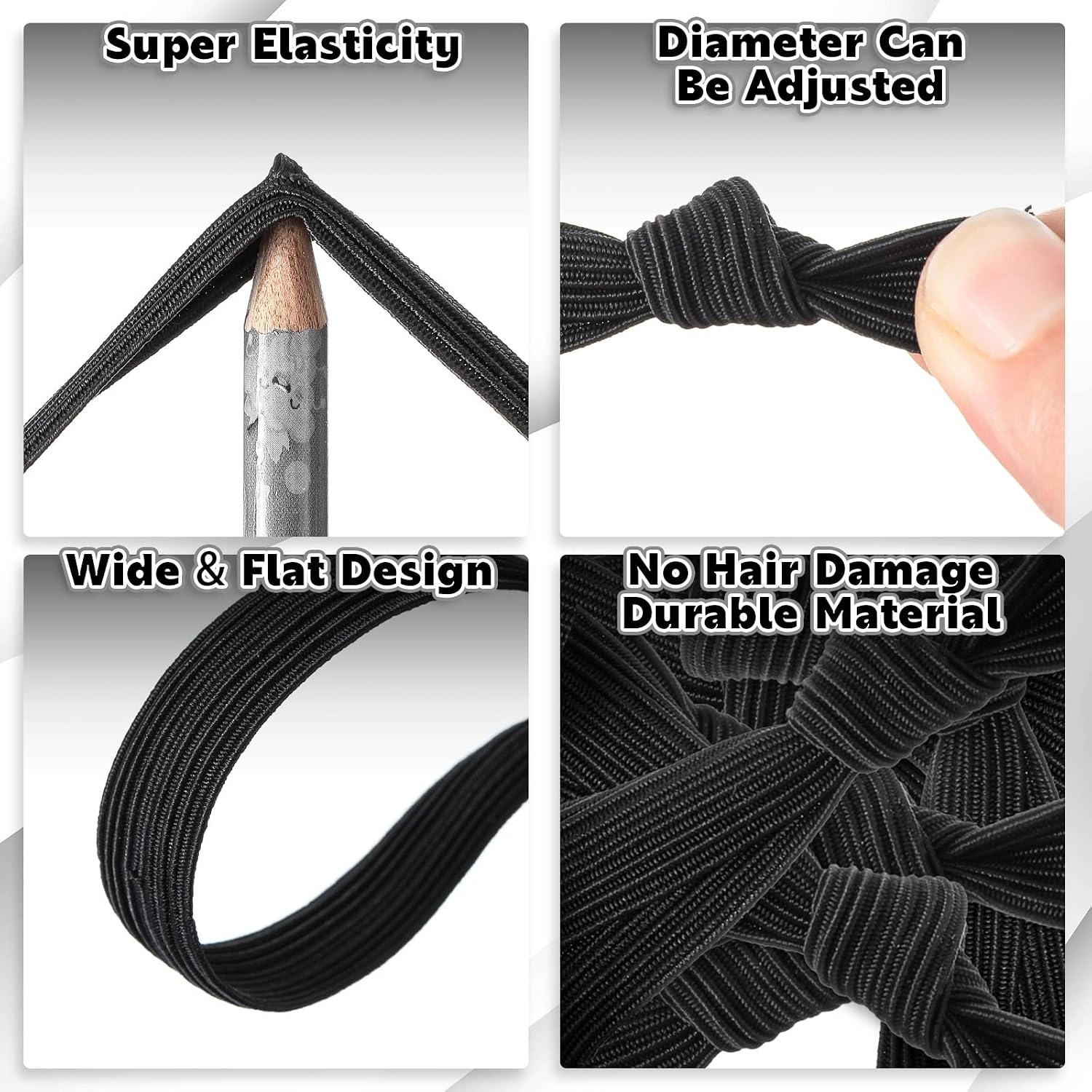 36 Pcs Knotted Flat Elastic Hair Ties for Men - No Crease Breakage Ponytail Holders, Strong Accessories for Thick Long Curly Hair