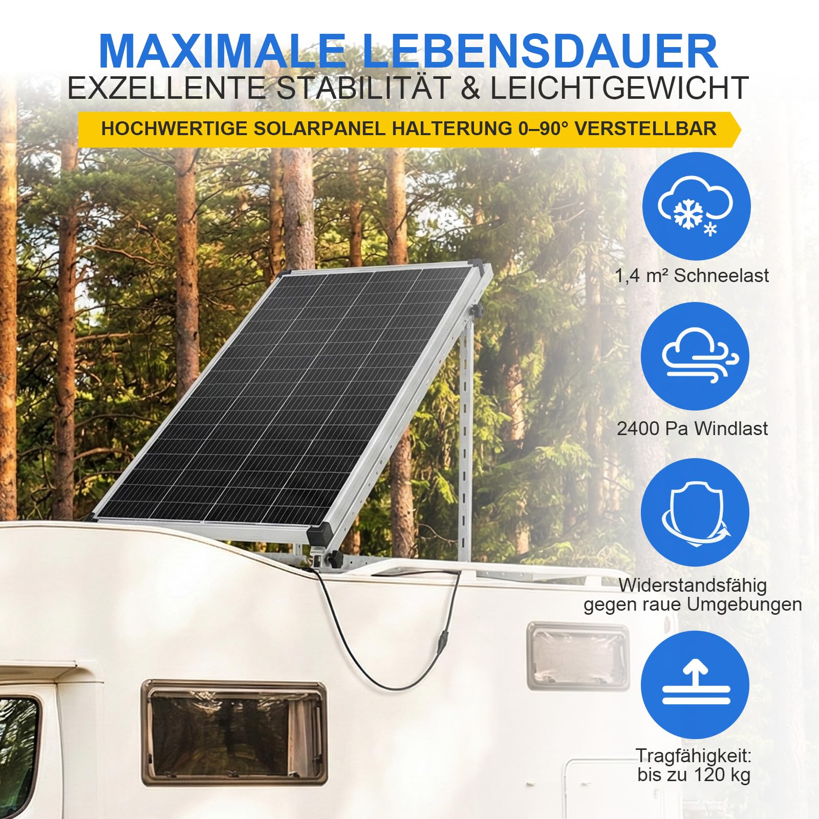 Balkonkraftwerk Halterung 114cm (4er-Set) Solarpanel Halterung Solarmodul Halterung, 0–90° verstellbar für 100–400W Module, Aluminium Halterungen Flachdach für Dach, Balkon & Boden