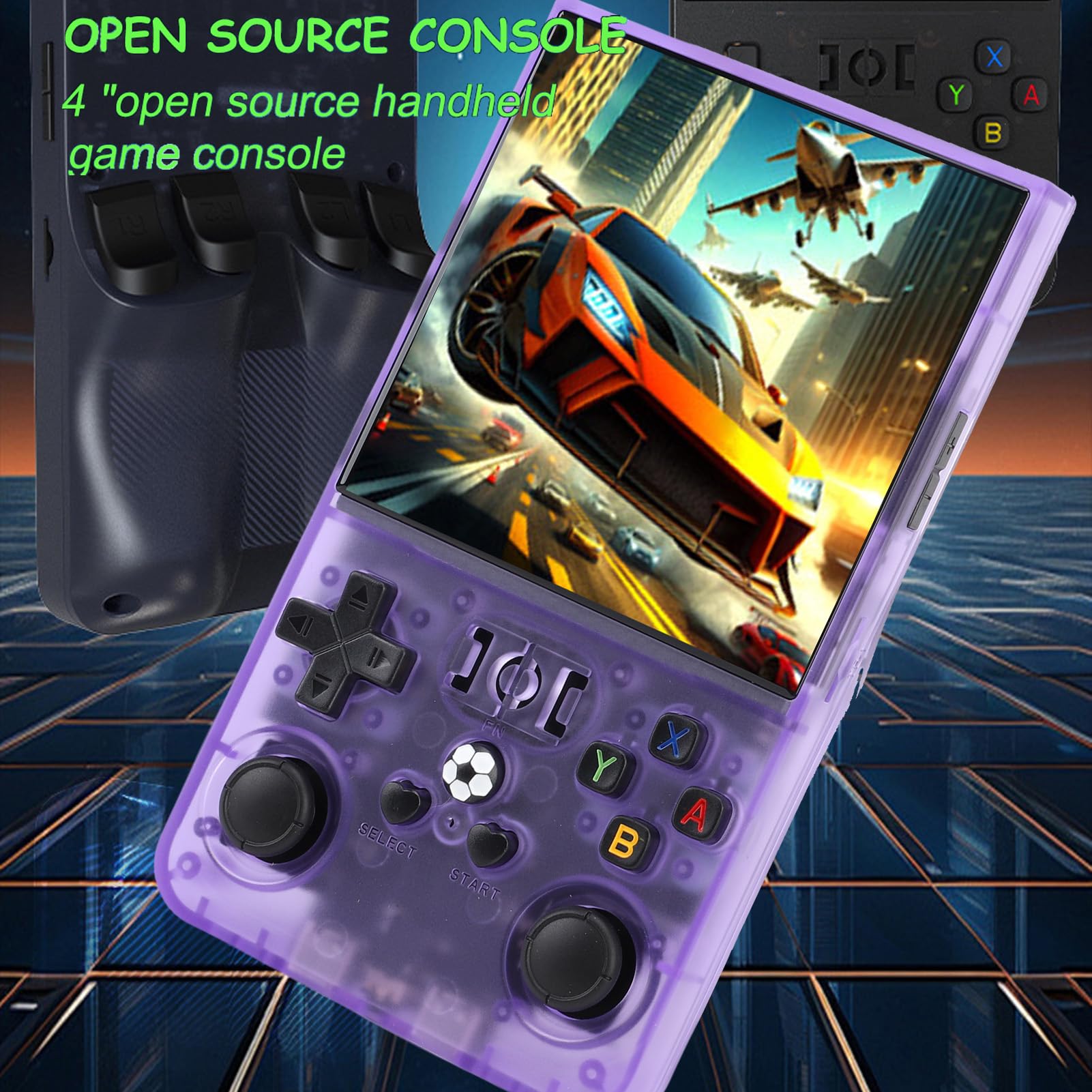 Console da Gioco Portatile retrò, Schermo da 4 Pollici con Scheda TF da 64 GB, Batteria da 4000 MAh, Oltre 60 Emulatori, Doppi Joystick 3D e 6 Ore di Riproduzione (viola trasparente)