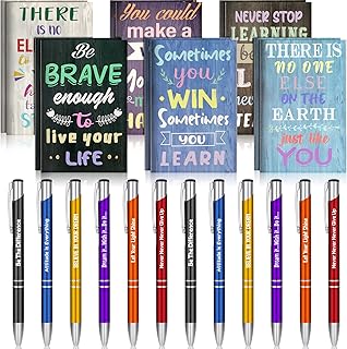 Geyee 24 Pcs Mini Motivational Pens Inspirational Notepads Bulk Christmas Appreciation Gifts Small Journals Funny Ballpoint Pen Set Prizes Men Women Office Travel Party Favors(Life)