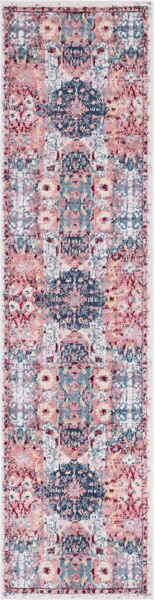 Rugs.com Charleston Collection Rug – 10 Ft Runner Pink Low-Pile Rug Perfect for Hallways, Entryways