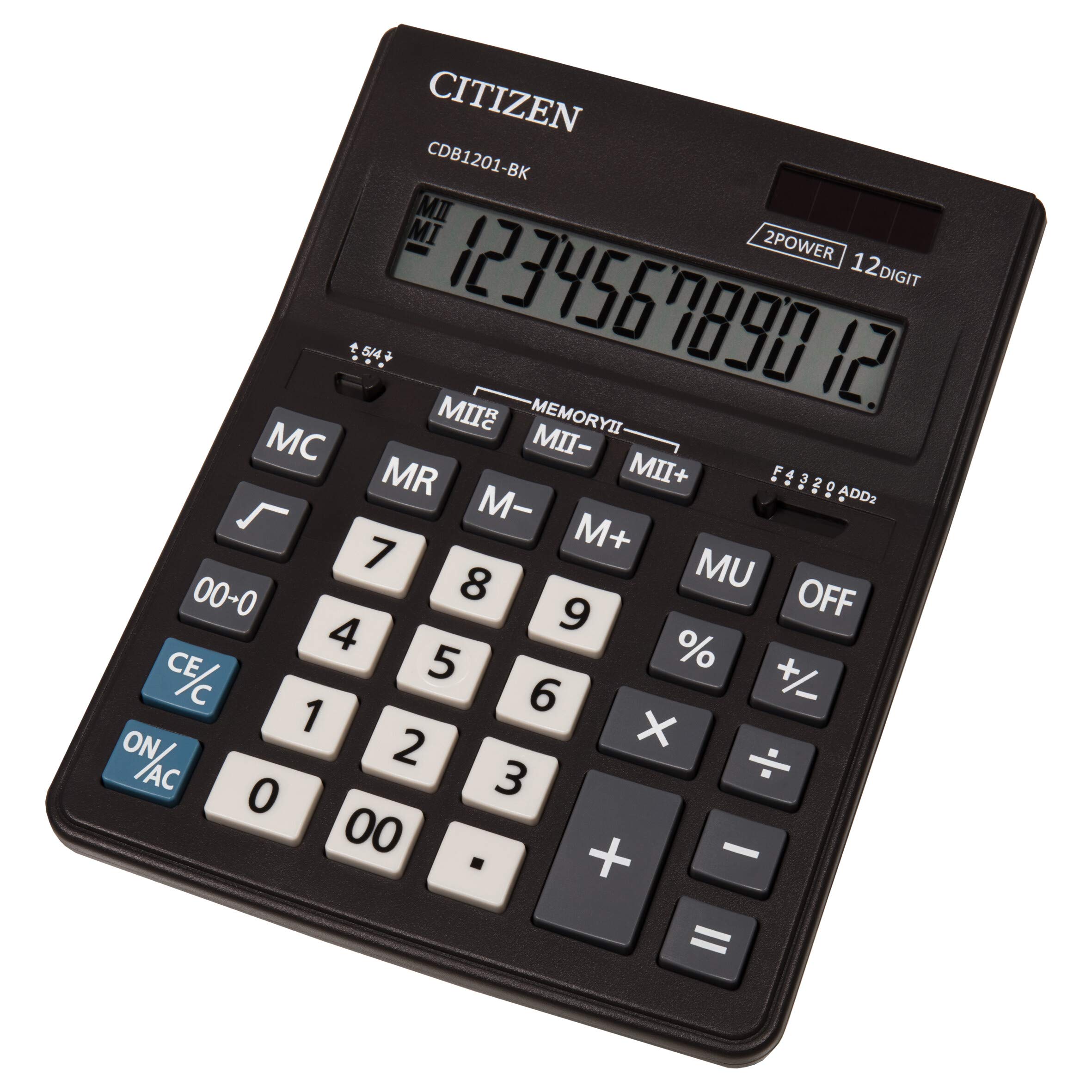 Citizen CMB 1201-BK poręczny kalkulator, 12 miejsc, zasilanie solarne i bateria, czarny, 20,5 x 15,5 cm (TXB), 1 sztuka