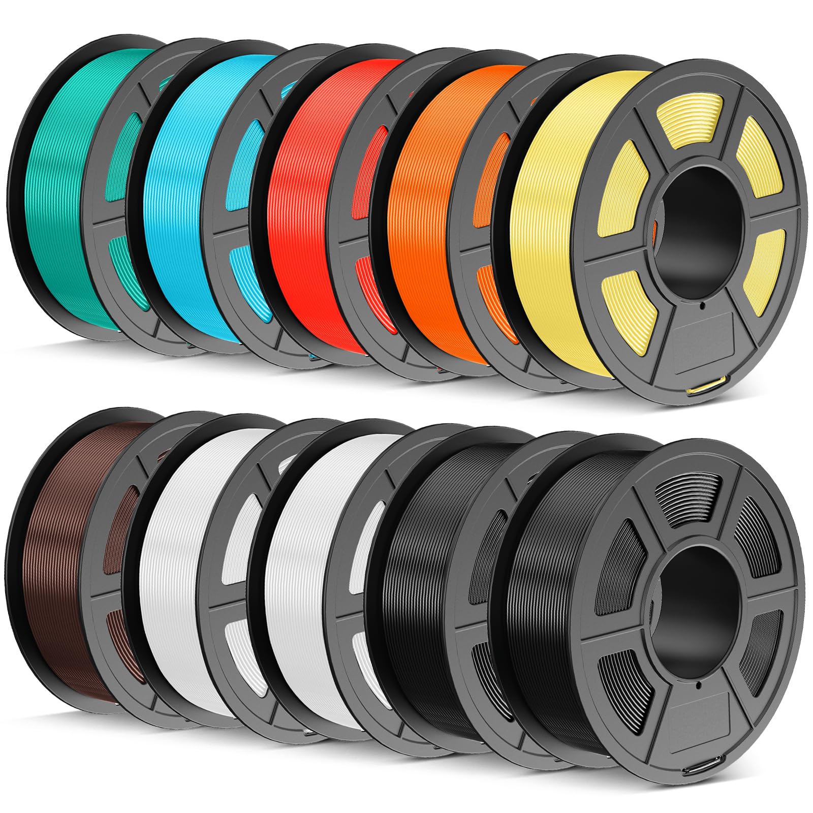TECBEARS Filamento PETG 1.75mm 10kg Bundle, Filamento per Stampante 3D PETG a Forte Tenacità(Nero*2, Bianco*2, Giallo Limone, Rosso Ciliegia, Arancione Sole, Verde Menta, Azzurro Cielo, Cioccolato)