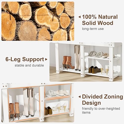 Miniatura 5 de FLYJOE Zapatero organizador de zapatos independiente de 3 niveles con asiento, banco de entrada, estante de almacenamiento para cocina, sala de