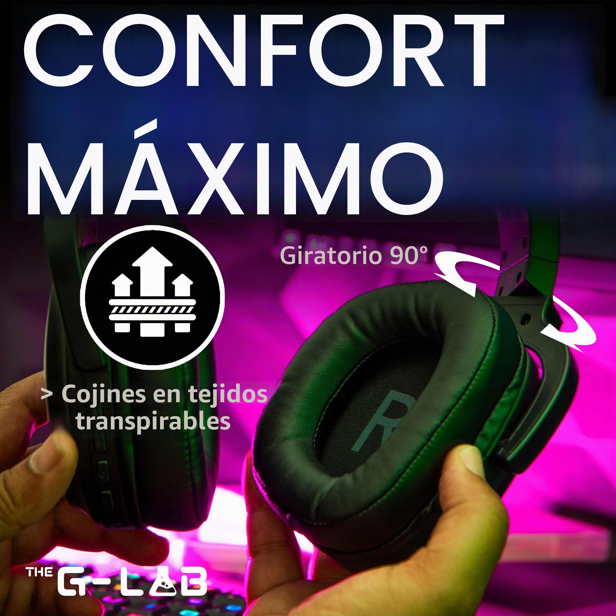 The G-Lab - Korp Promenthium - Auriculares Gaming Inalámbricos para Ps4/Ps5/Pc - Auriculares Gamer Inalámbricos de Baja Latencia - Retroiluminación RGB - Nuevo (Inalámbrico)
