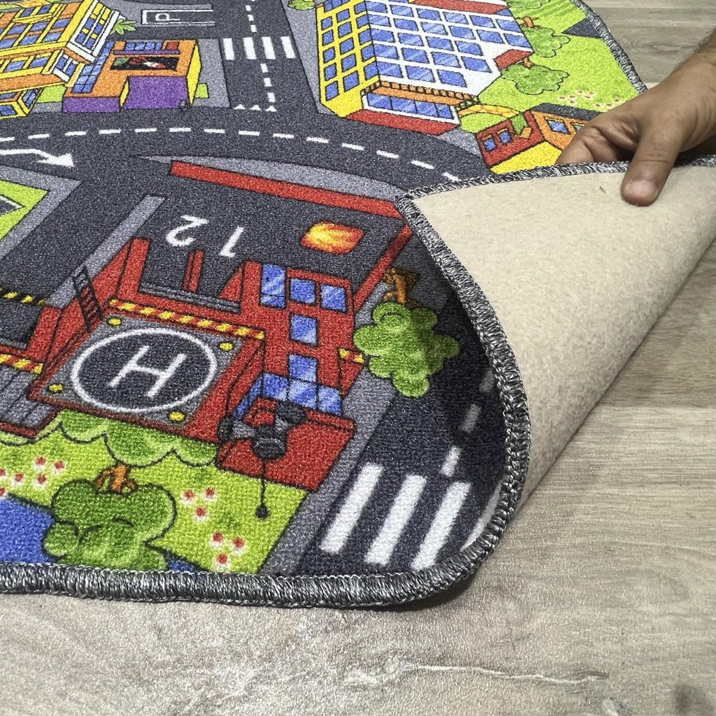 Alfombra Infantil Grande Ciudad – diseño Carreteras para Jugar con Coches – Segura, Lavable y Llena de Aventuras (200 x 250 cm)