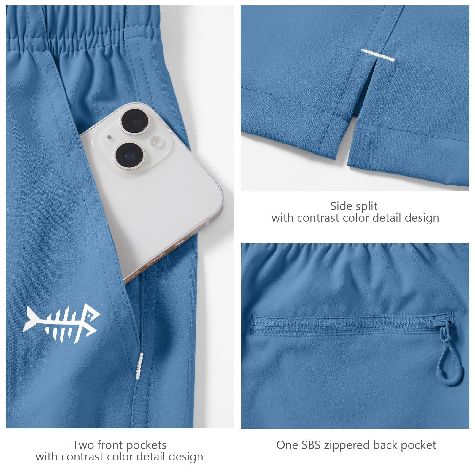 Bassdash 7 Pulgada Hombre Pantalones Cortos de Pesca para UPF 50+ Ligeros Impermeables de Secado Rápido Senderismo Bolsa con Cremallera FP06M