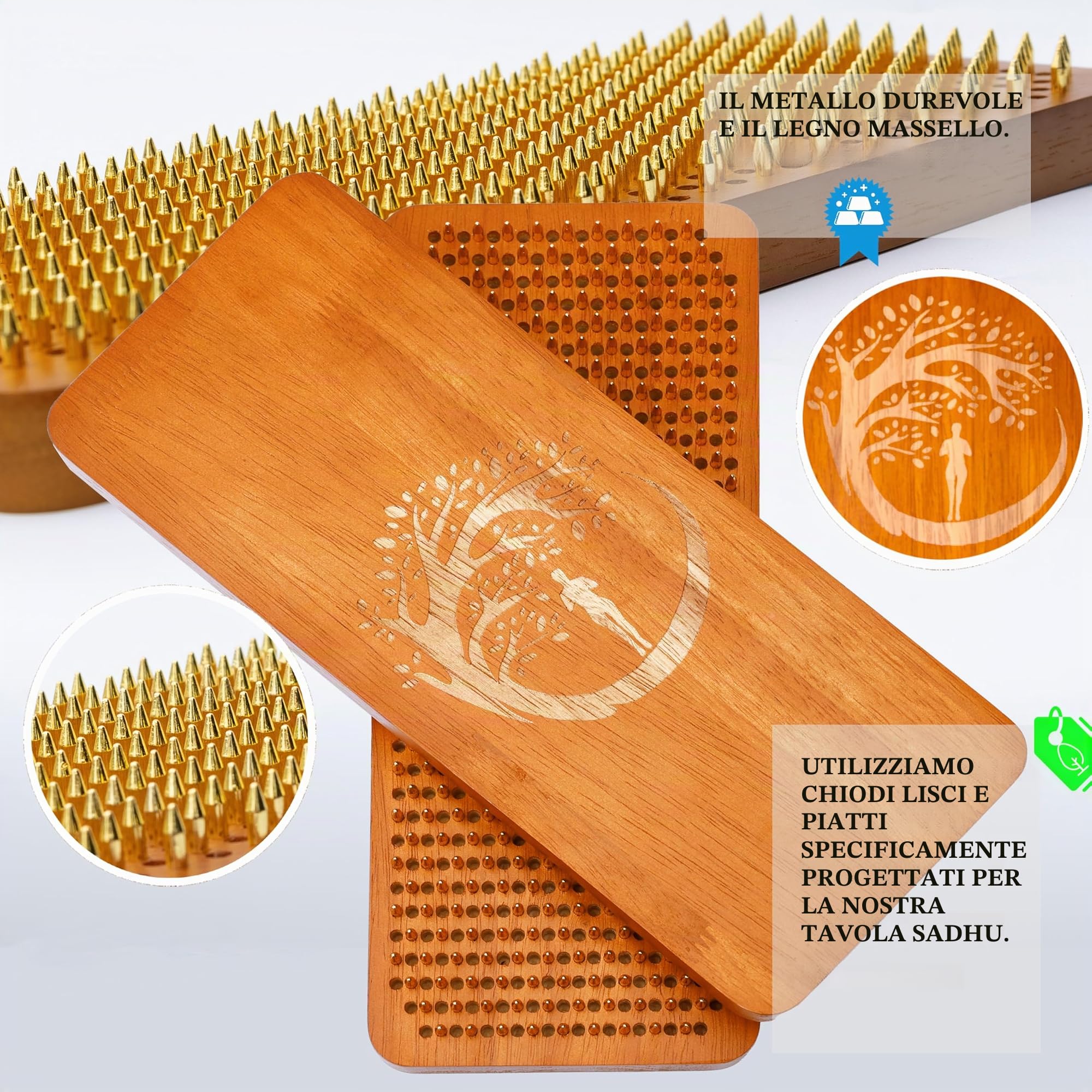 Sadhu Board - Tavola da yoga per principianti, tappetino in legno per digitopressione riflessologia plantare, marrone