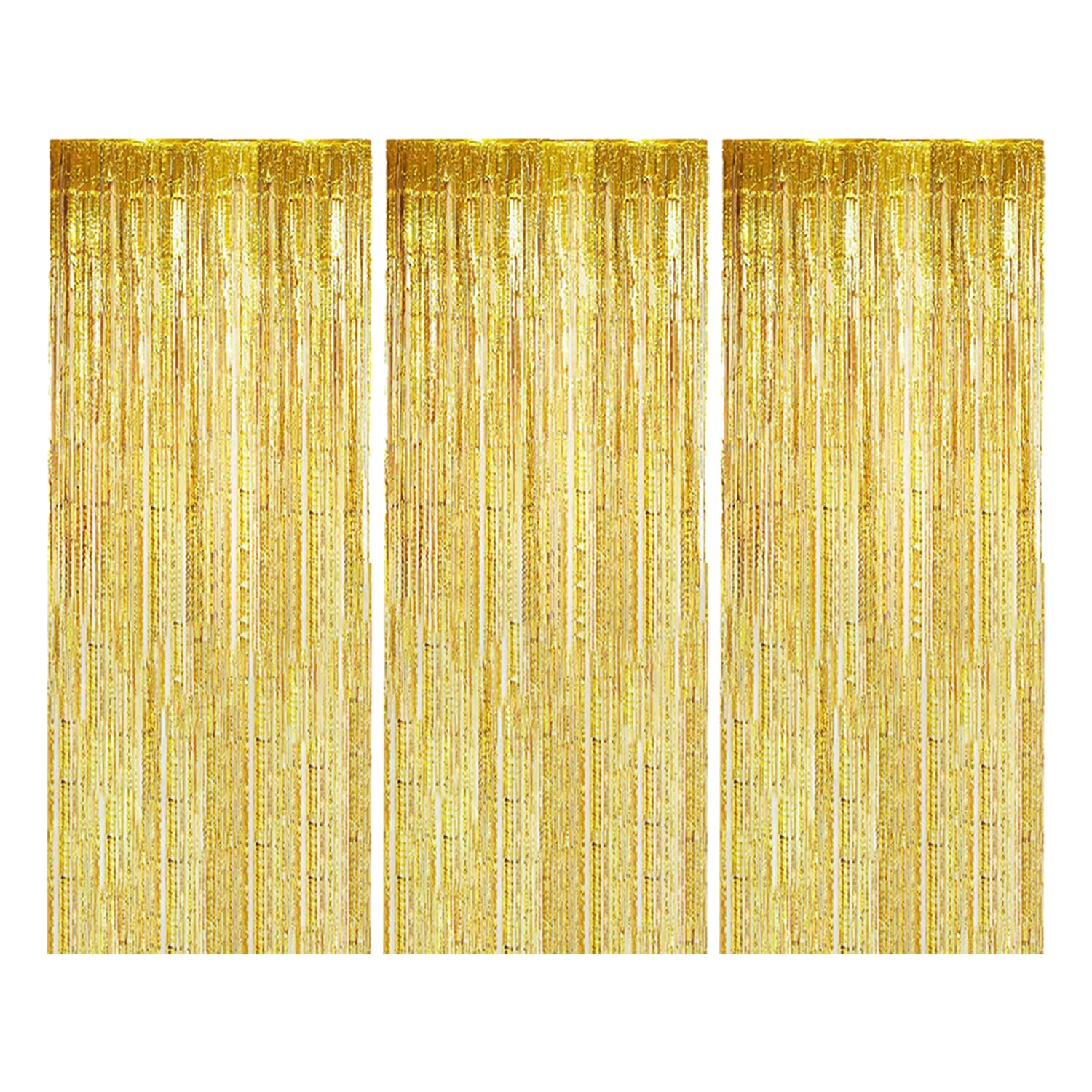 3 Pièces Tinsel Or Brillant Rideau Frange, 1m*2m Anniversaire Doré Paillette de Frange à Paillettes, Rideau-Franges Toile de Fond pour Photos Scintillante de Fête pour Decoration Anniversaire Mariage