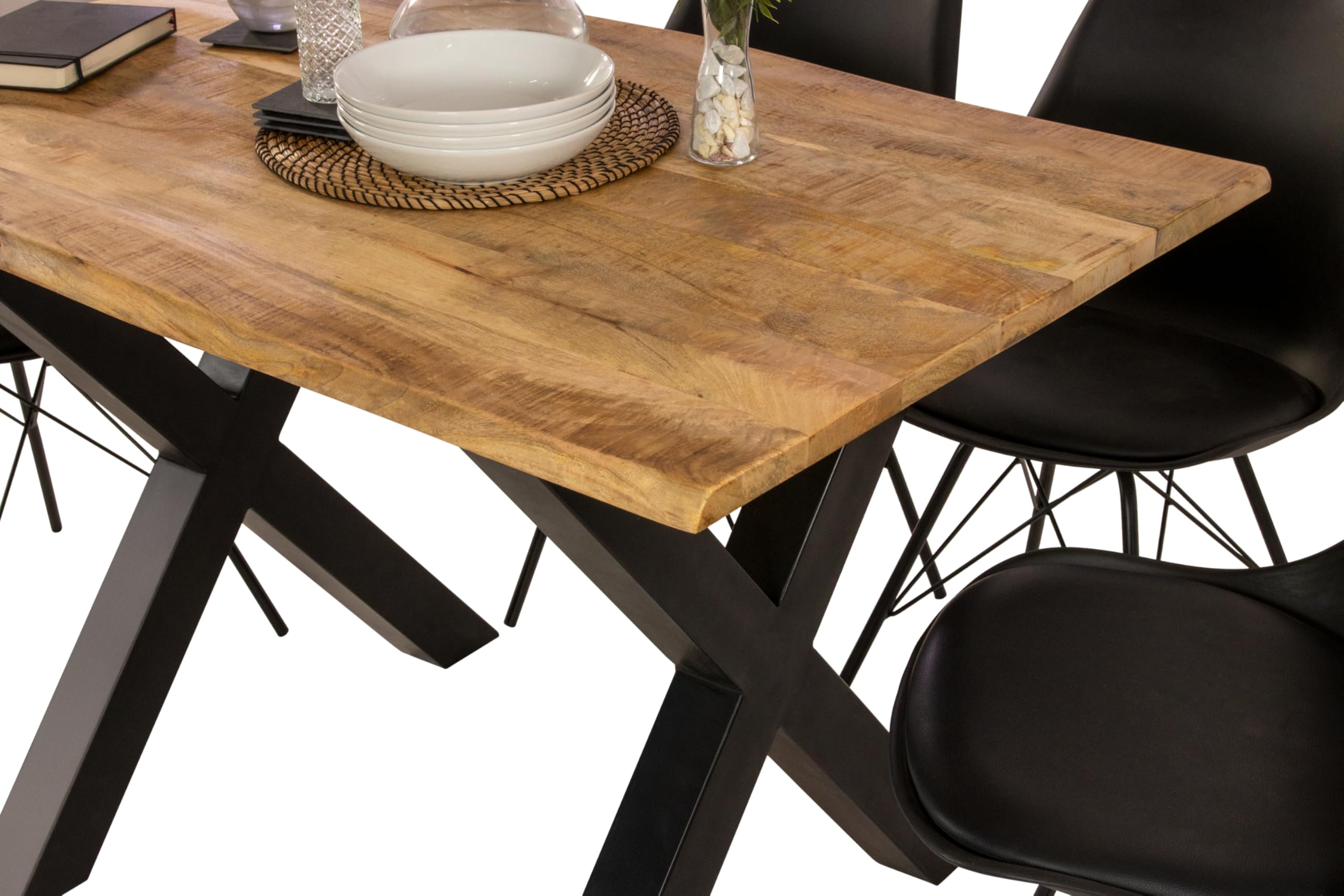 SAM Esstisch Mirabelle 200x100 cm Mangoholz Baumkante X-Gestell schwarz