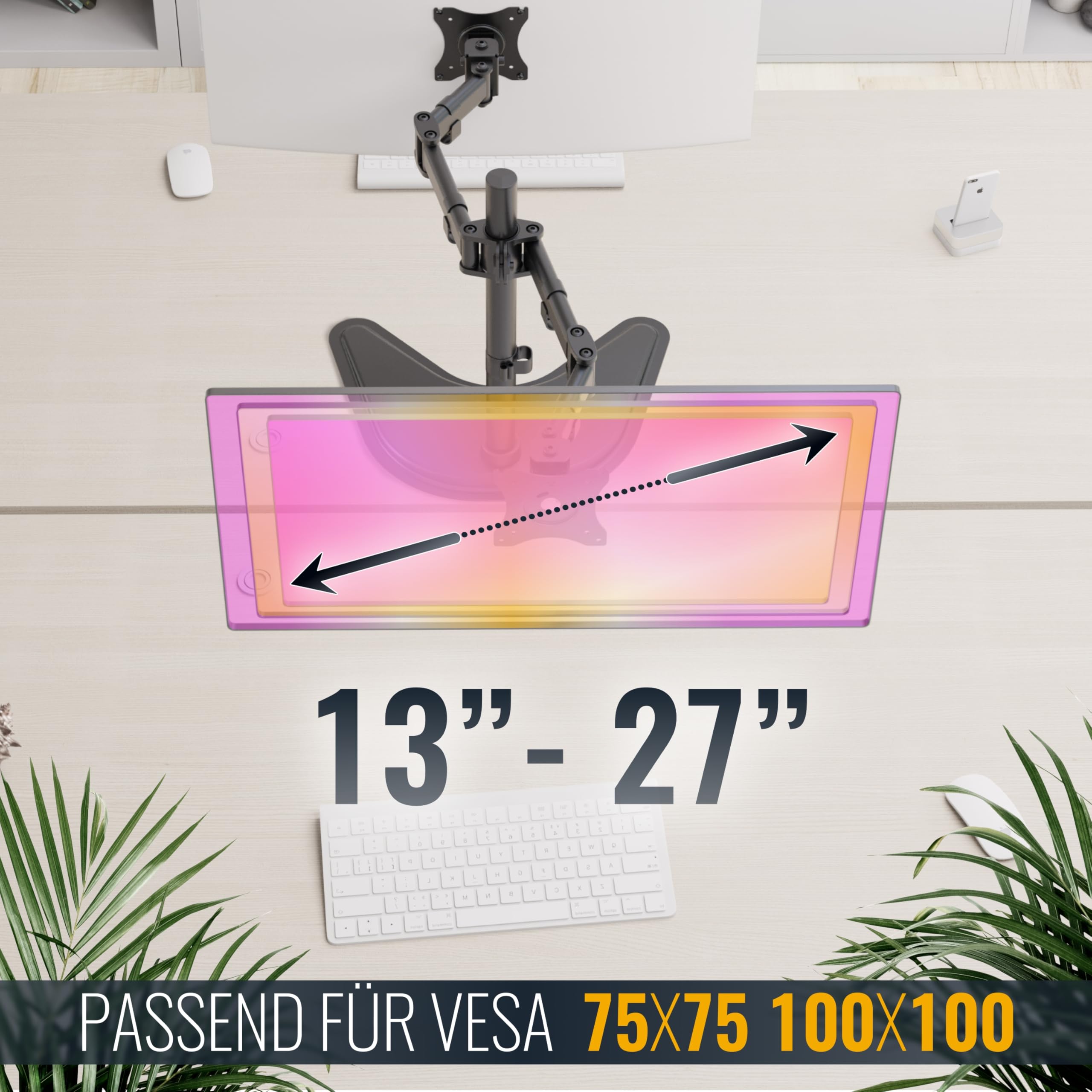Ricoo Monitor Halterung 2 Monitore Bildschirmhalterung Arme Dual Monitor Arm für 13-27 Zoll Bildschirm Arm Halter TS5311 Tischhalterung VESA 75x75 100x100 Monitorhalter – Bild 5