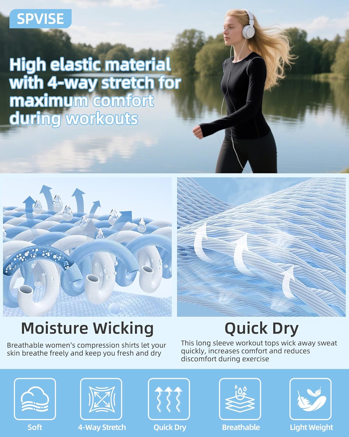 SPVISE Long Sleeve Compression Shirts for Women Workout Tops Cool Dry Breathable Yoga Running Hiking T-Shirt Fitted Basic Top - Image 7