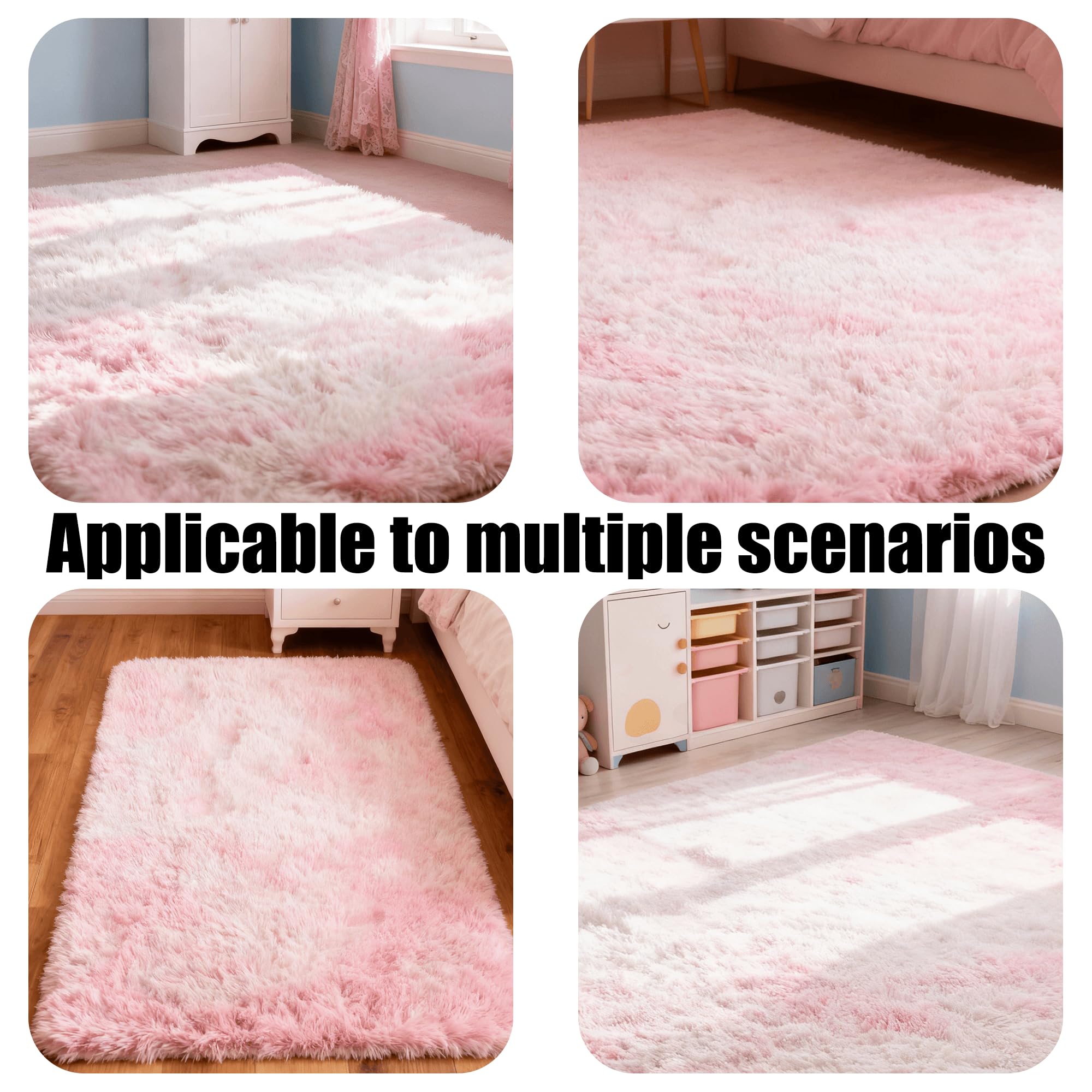 Grand Tapis Salon 160 x 270 cm Intérieur Moelleux Épais Tapis Moelleux et Antidérapant, Moderne, Chambre Bébé Pépinière Dortoir, Rose Clair