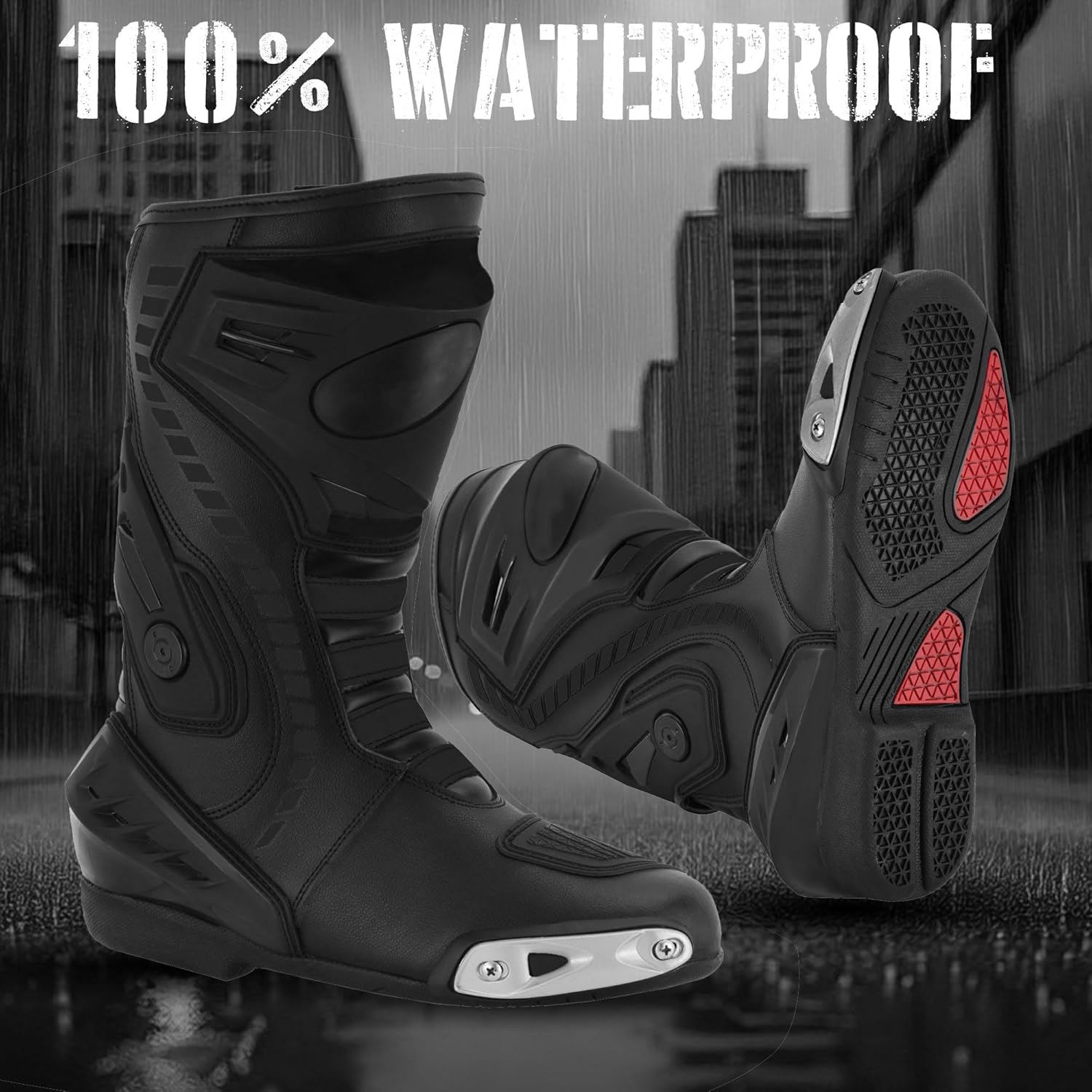 Men's Motorcycle Shoes Ankle Motorbike Waterproof Leather Racing Boots Non-Slip Sole Motorcross Long Shoes Waterproof