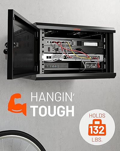 Miniatura 5 de ECHOGEAR Rack de red de 6U  El kit de rack de montaje en pared cerrado incluye 2 estantes de 1U, ventilador premontado, puerta con cerradura y