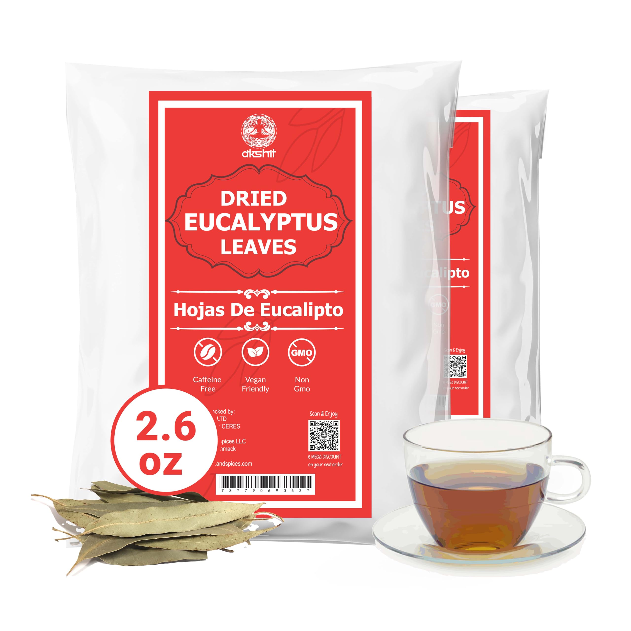5.2oz Dried Eucalyptus Leaves,Whole Dried Leaves, Hojas De Eucalipto, Loose Leaf Tea, Herbal Tea, Non-GMO, Caffeine free, No Additives. By Akshit