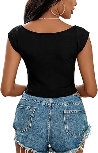 Miniatura 2 de LYANER Camiseta corta de punto acanalado con cuello cuadrado para mujer, sin mangas, ajustada, color liso