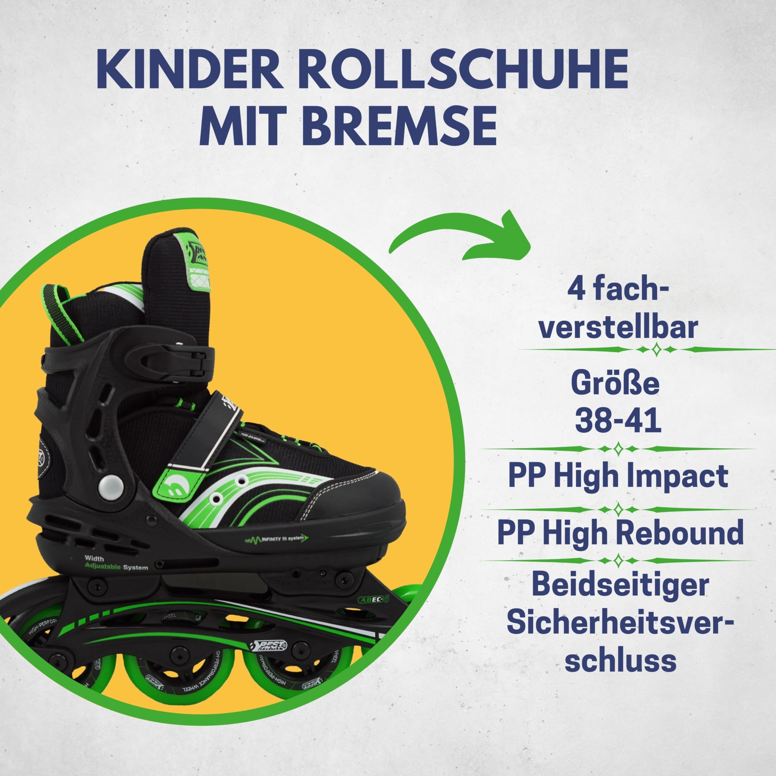 Best Sporting Inline Skates Kinder Unisex I Inliner für Kinder in Schwarz-Türkis I Klettverschluss Inliner Mädchen & Jungen mit ABEC 7 Carbon Kugellager & 3-Fach Schnalle