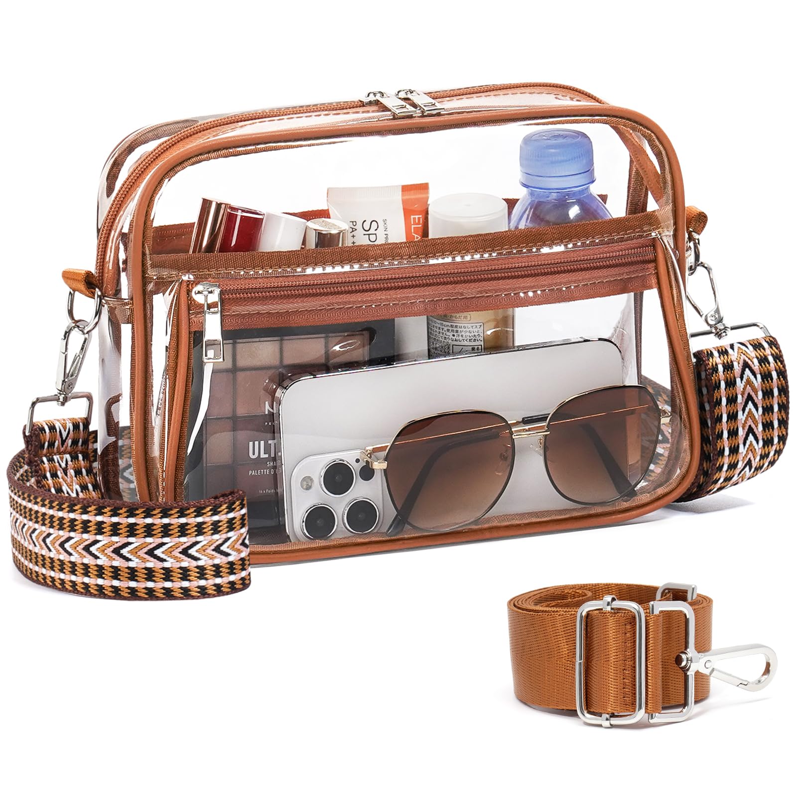 Transparente Tasche für Stadionveranstaltungen mit 2 langen Trägern, durchsichtige Geldbörse für Damen, Crossbody-Tasche, Konzert, Stadion genehmigt