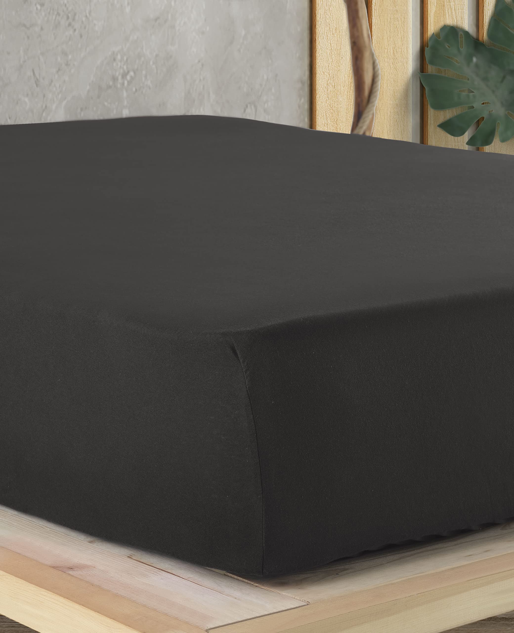 Vency Prześcieradło z gumką z dżerseju 160 x 200 cm, czarne - prześcieradło z gumką 100% bawełna, prześcieradło 160 x 200 do 35 cm, wysokość materaca czarne