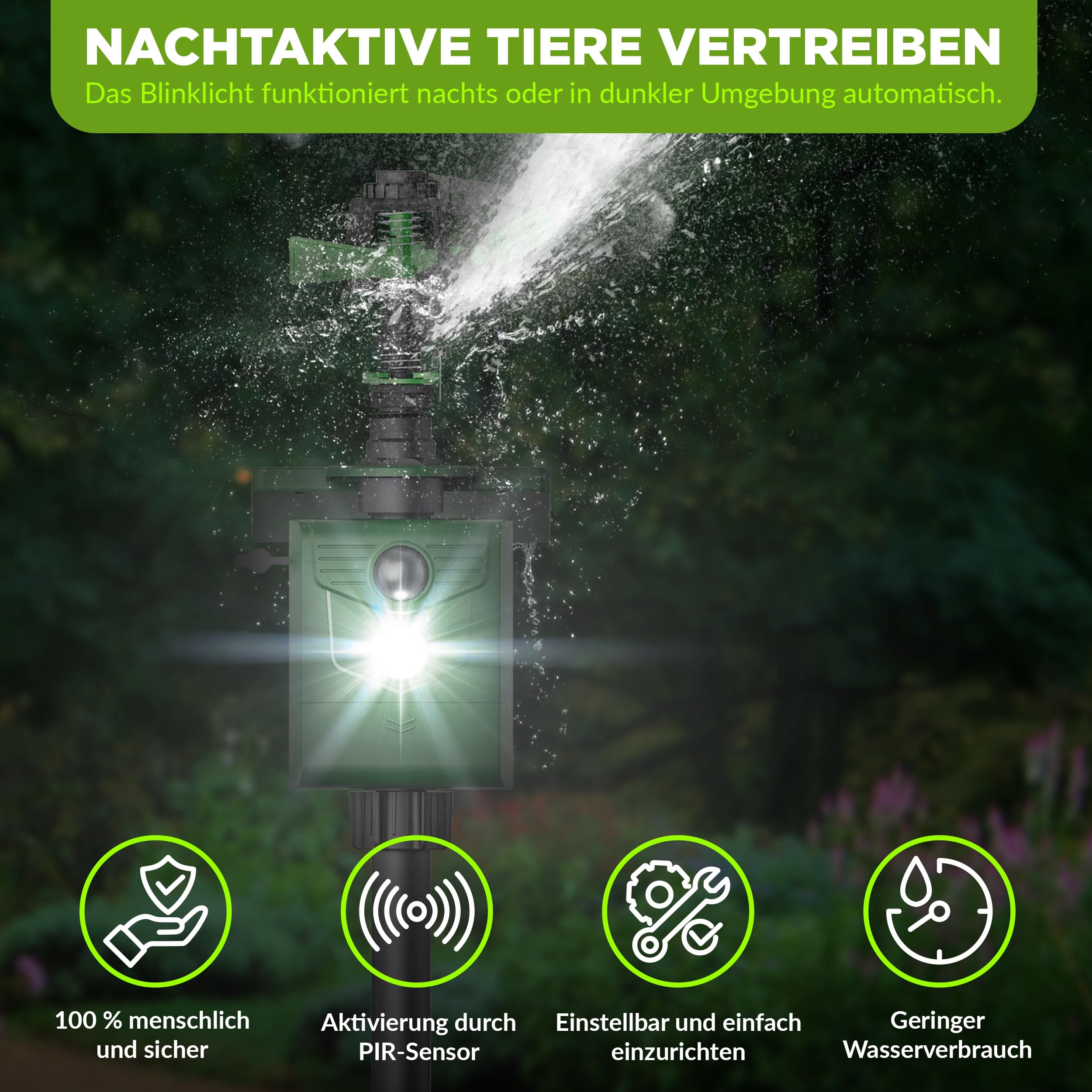 ISOTRONIC® Wasserstrahl Plus Licht Tiervertreiber Solar | Solarbetriebene Hunde-Katzen-Abwehr | Vogel-Reiher-Schreck für Garten | Bewegungsmelder I Reichweite einstellbar I Wildtierabwehr (2)