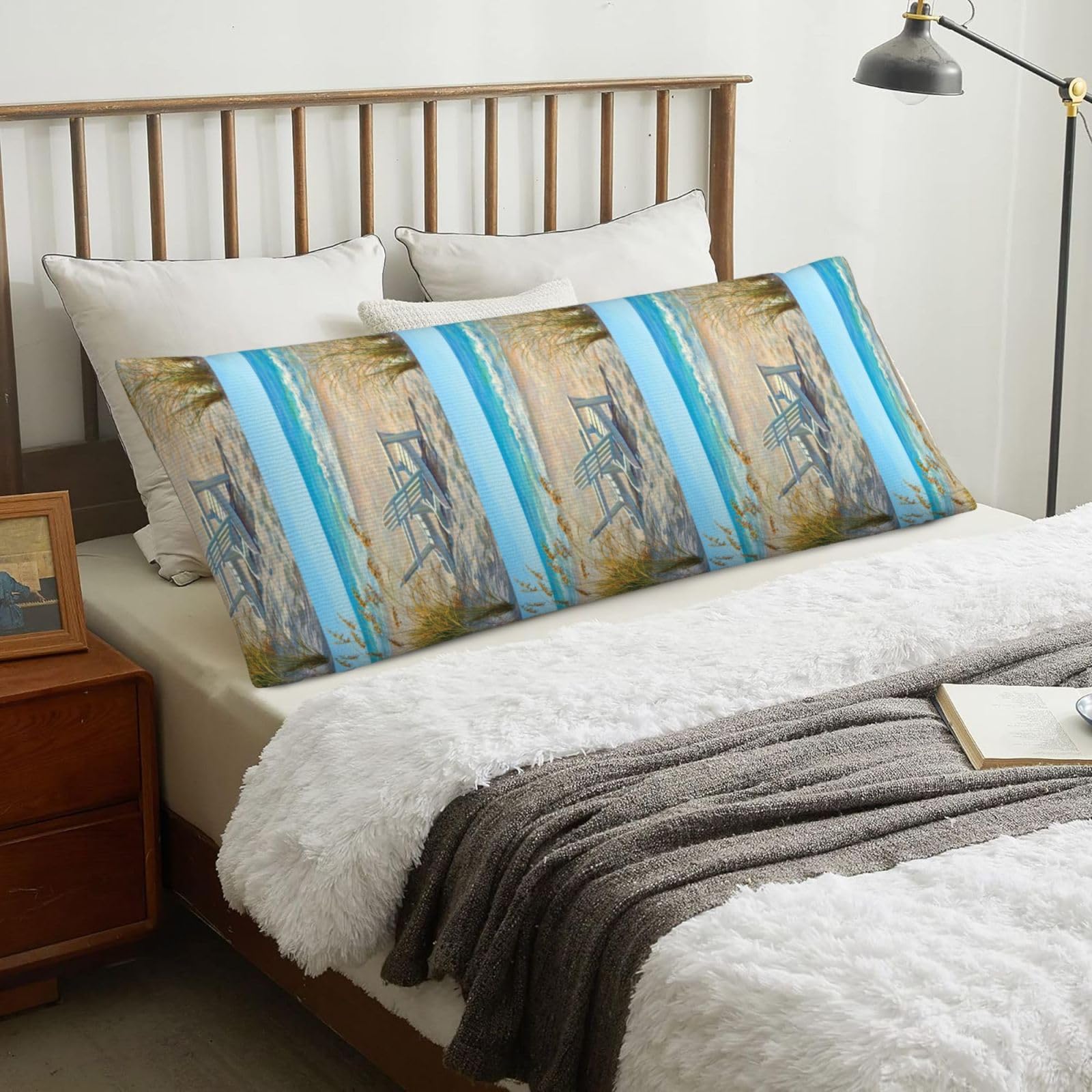 Beach Scene With Chairs Printed, Body Pillow Cover with Zipper,Long Body Pillowcase 20 x 60 in
