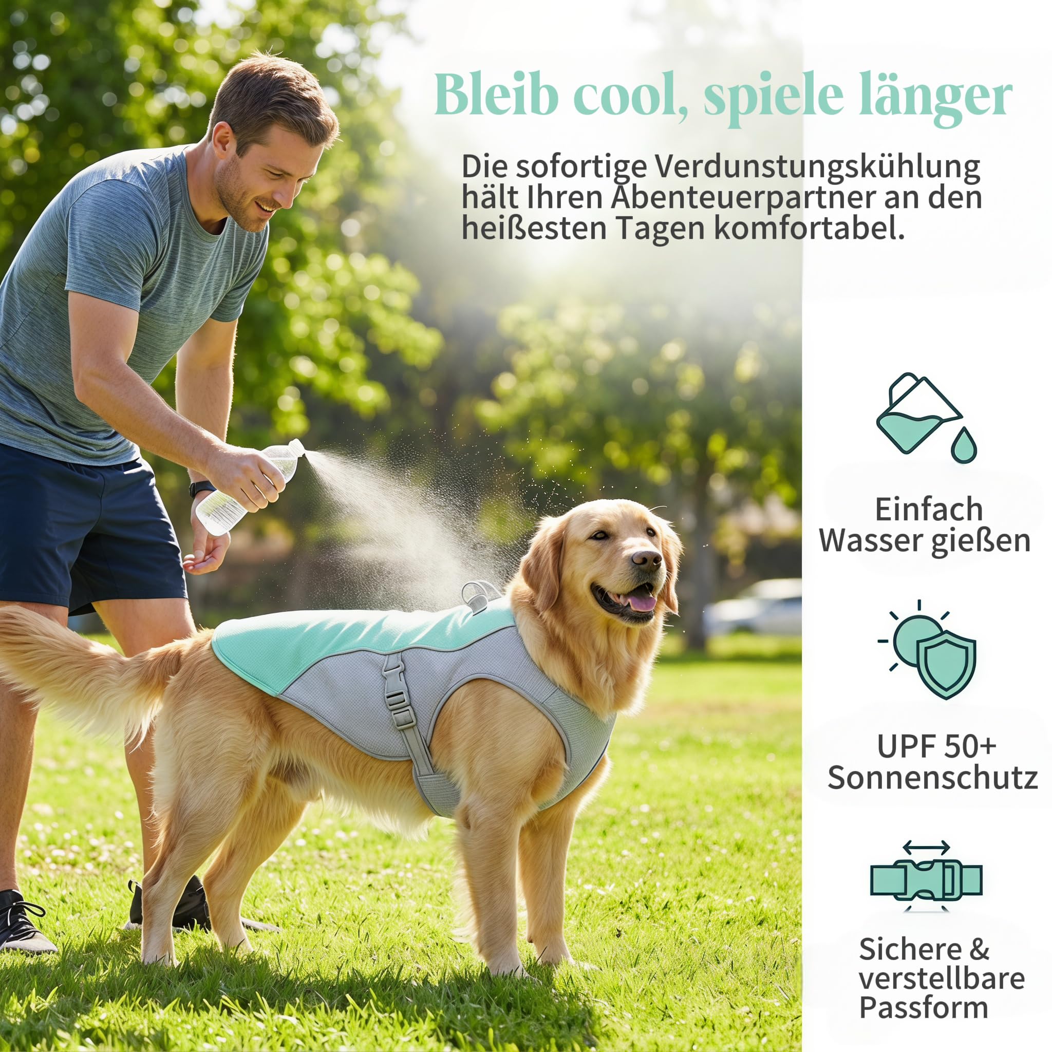Hund Kühlweste, Kühlweste für Große Hunde, Sonnenschutz Hund Kühlmantel, Atmungsaktiv und UV-Schutz, mit Leinenring, für Outdoor Aktivitäte, Blau (2XL)