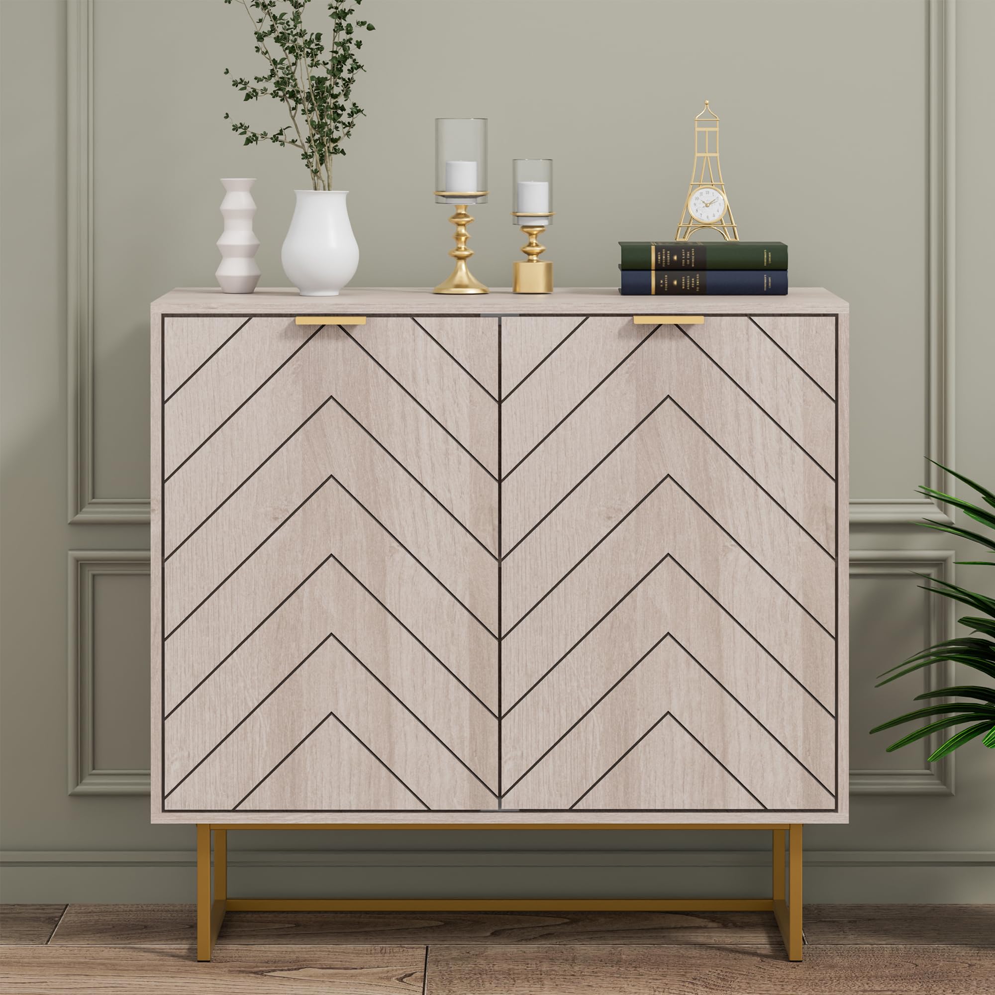 Scurrty 31.5" Natural Sideboard Buffet Cabinet, Cabinet with Doors & Adjustable Shelf for Living Room & Kitchen, Log Color