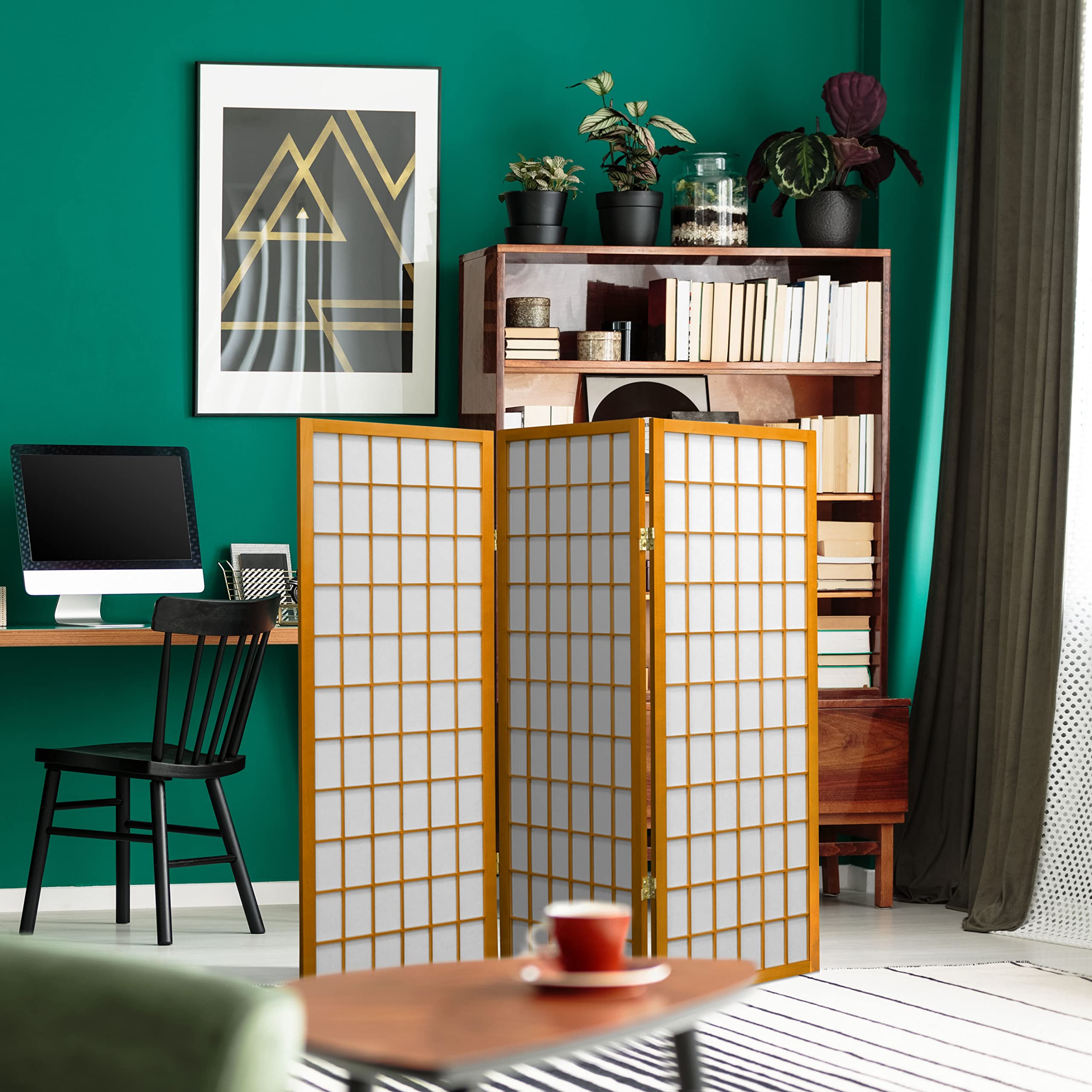 4 ft. Short Window Pane Shoji Screen - Honey - 3 Panels