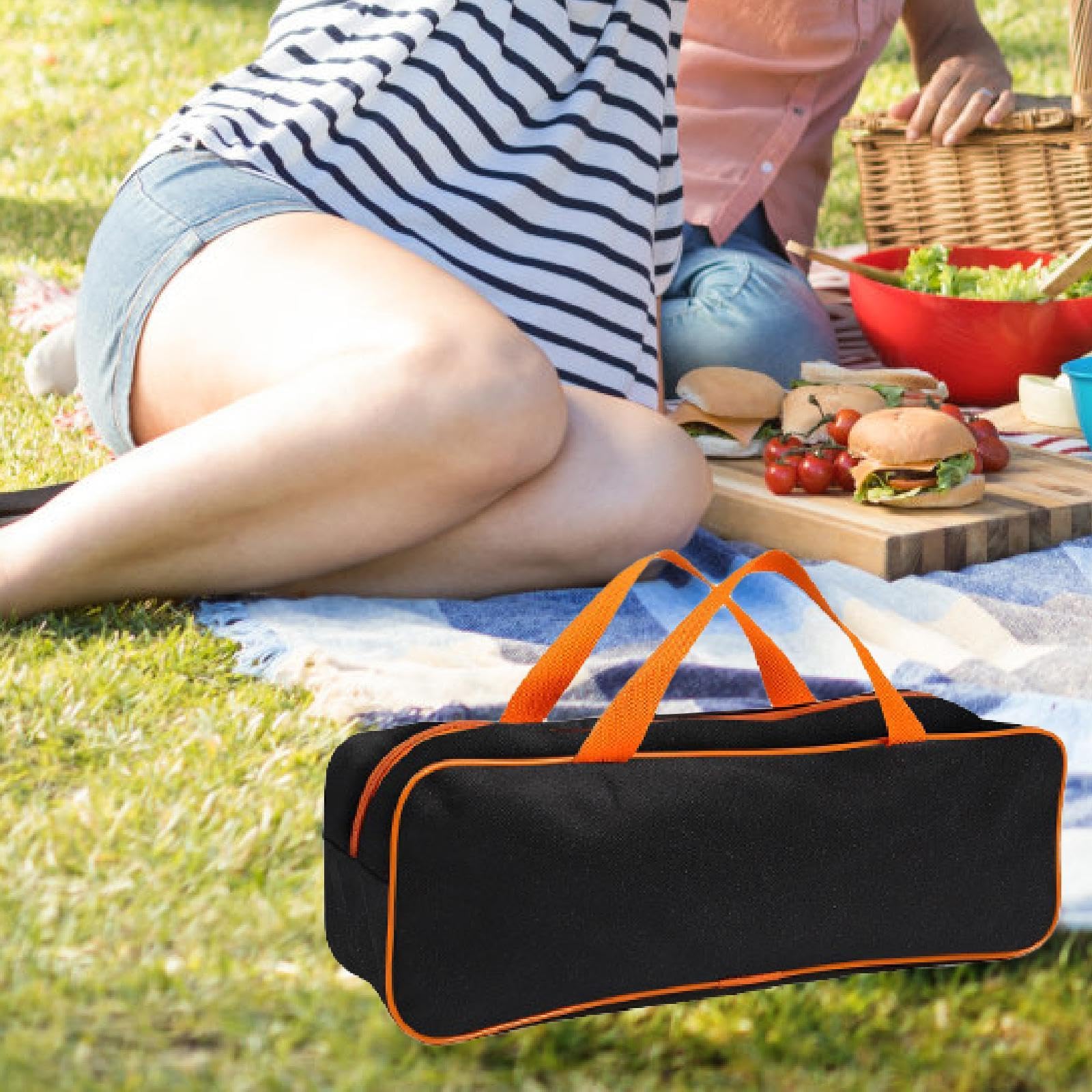 rockible Grill Utensil Storage Bag Grill Bag Storage Container Grill Tools Storage Bag for Hiking Backyard Beach Party Camping Picnic, L Orange Black